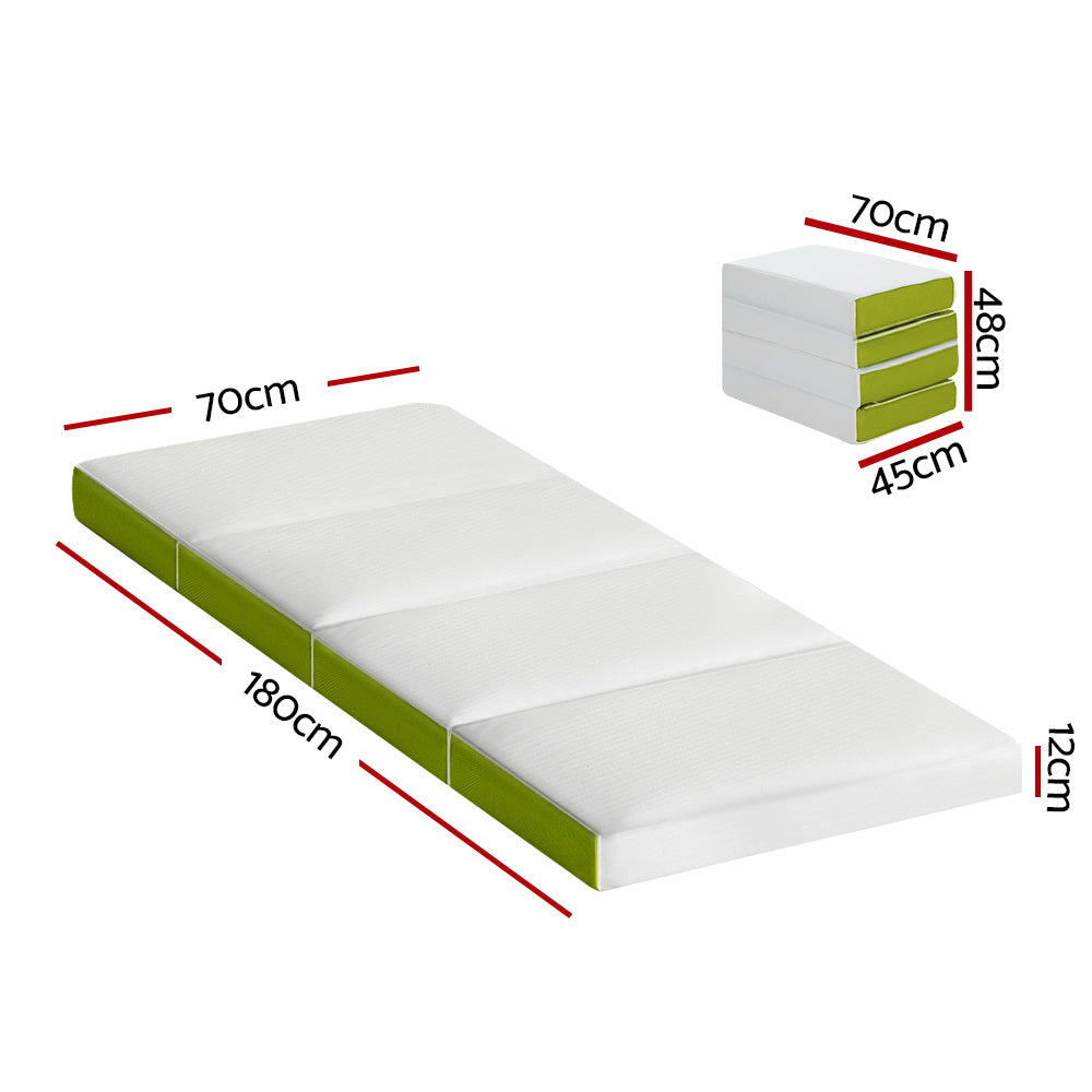 4-FOLD Folding Mattress Camping Single Green