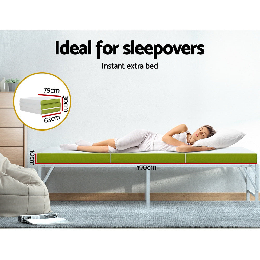 Foldable Mattress Folding Bed Mat Camping Trifold Single Green