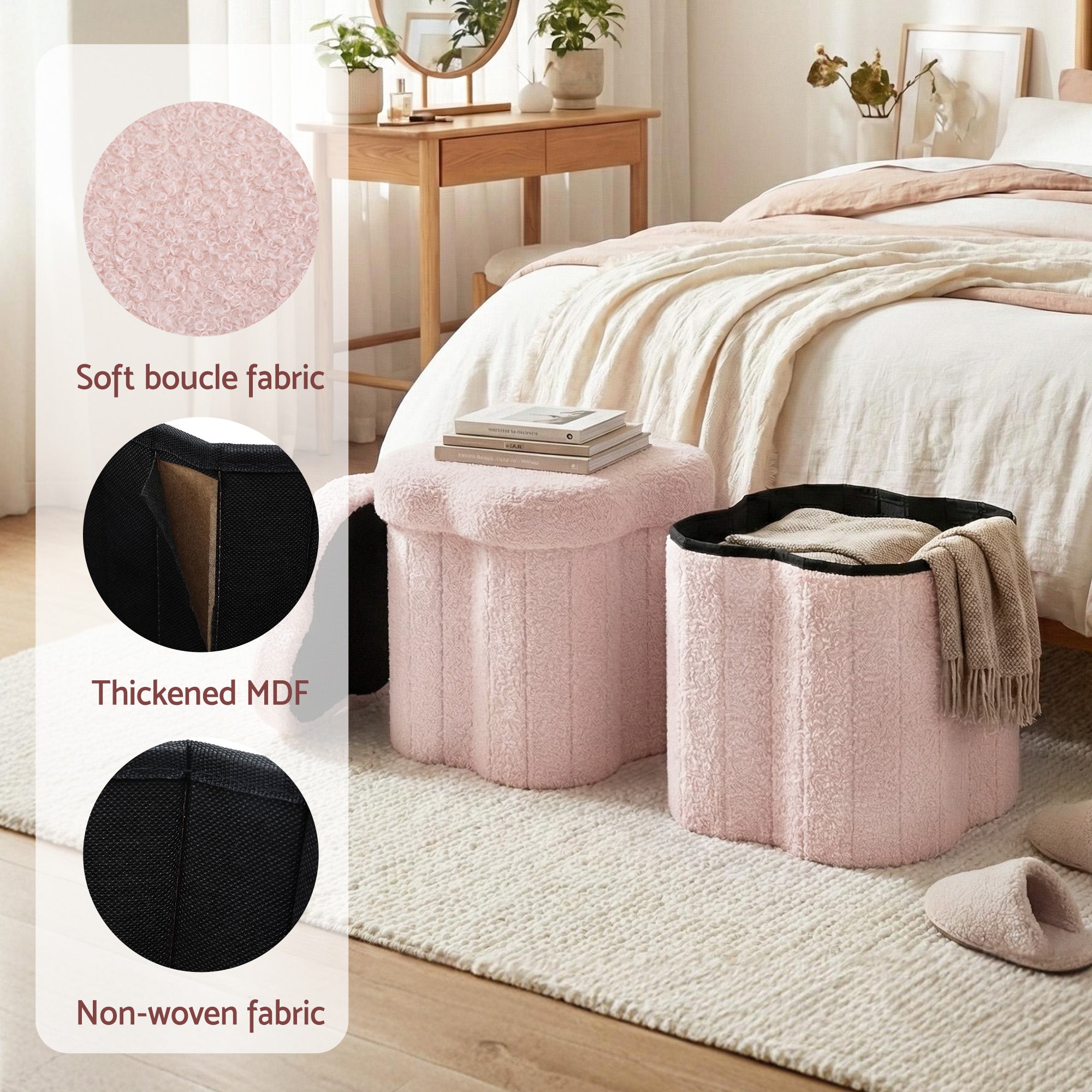 Storage Ottoman Foot Stool Foldable Pink