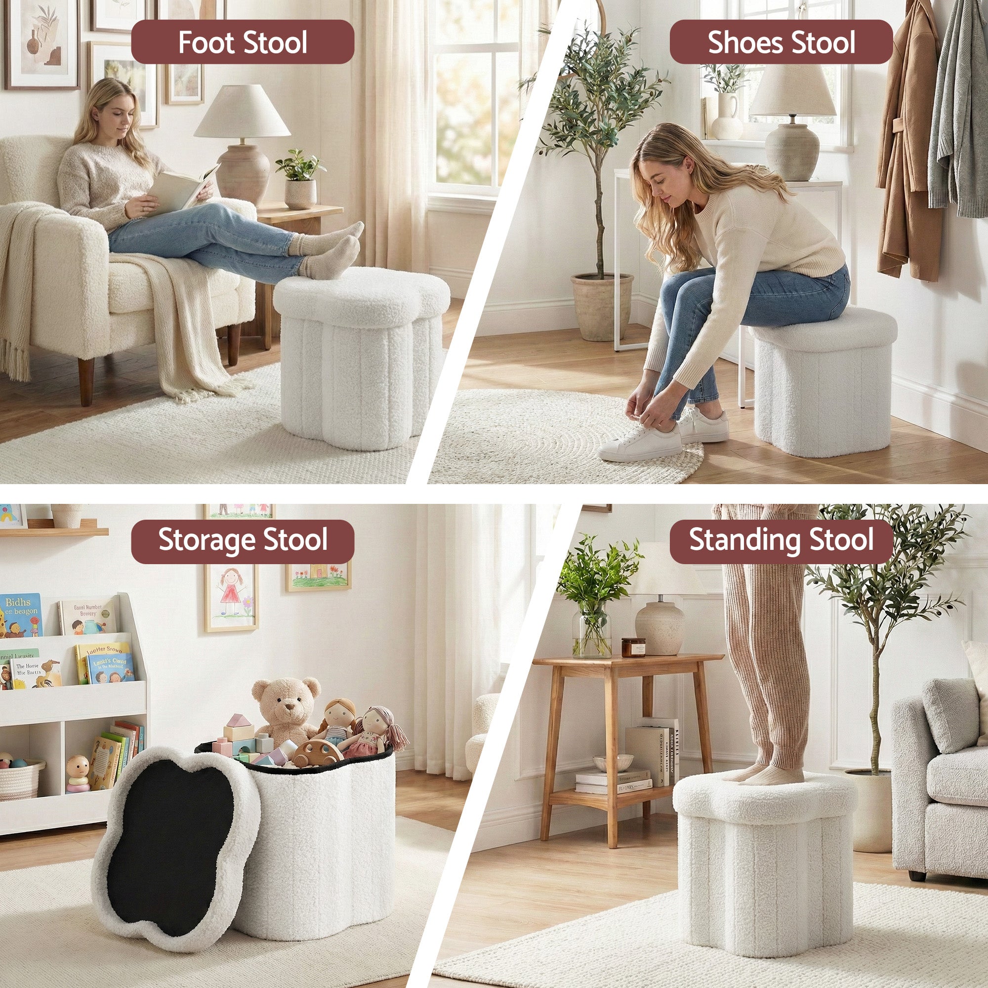 Storage Ottoman Foot Stool Foldable White