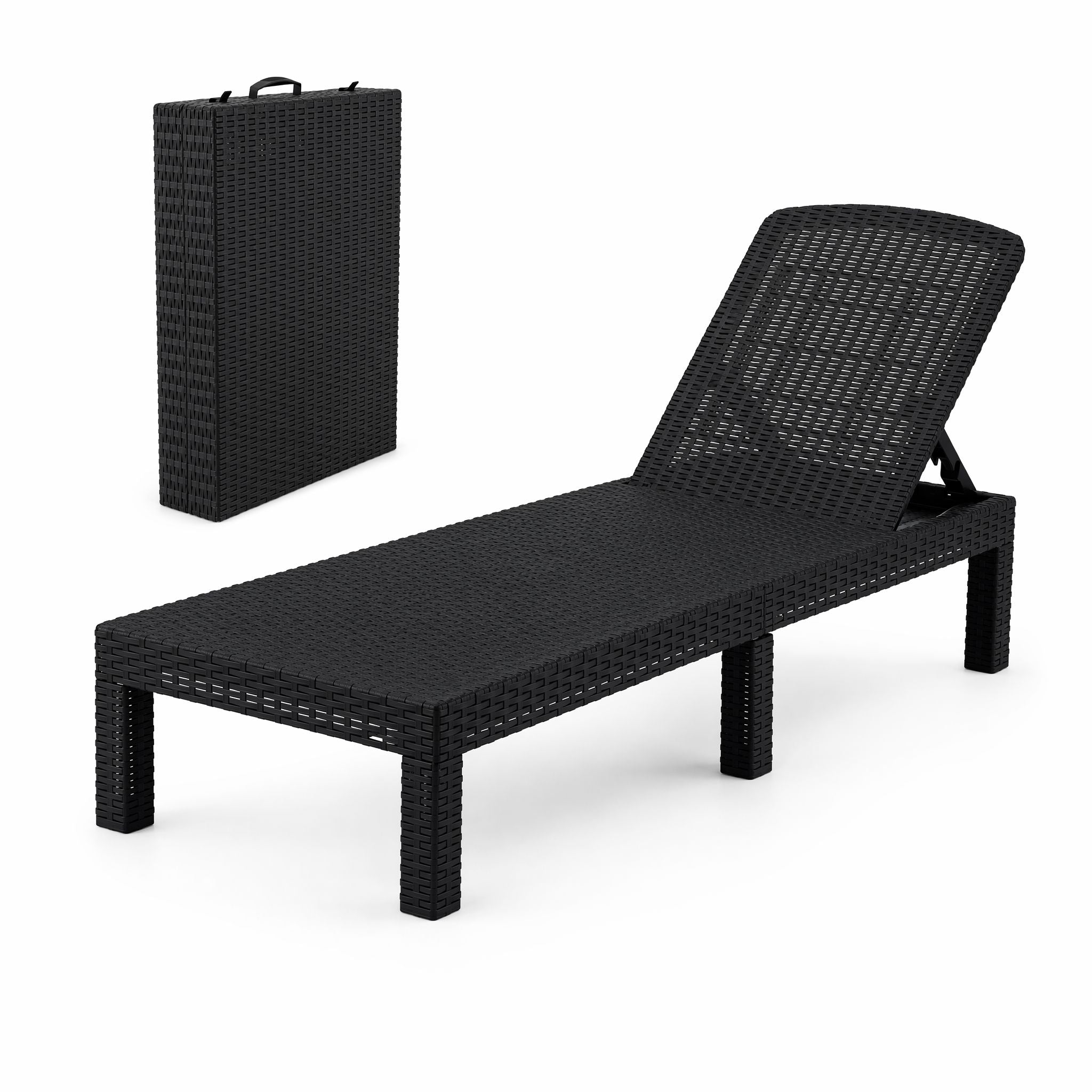 Sun Lounge Outdoor Folding Recliner Patio Pool Beach Chair Rattan Black
