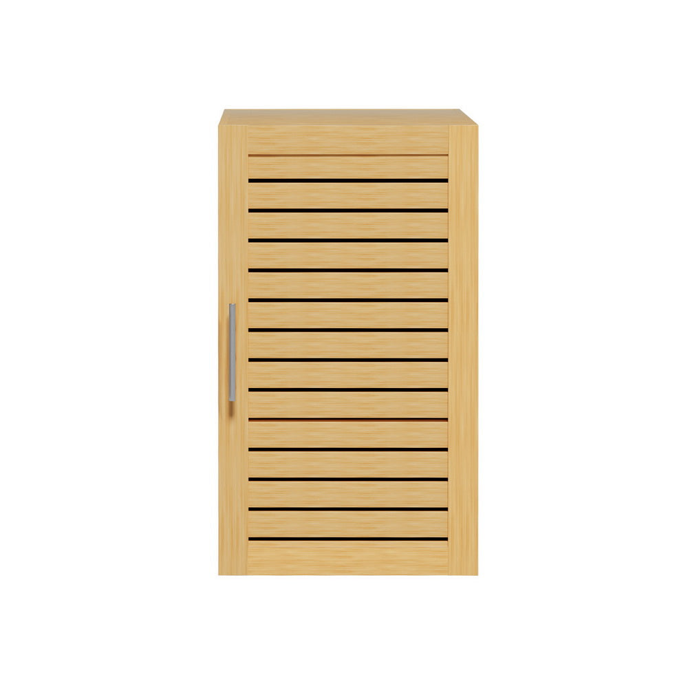 Bathroom Storage Cabinet 70cm Medicine 2 Tier Shelf Wall Mounted JILL with natural wood finish and horizontal slatted door panel
