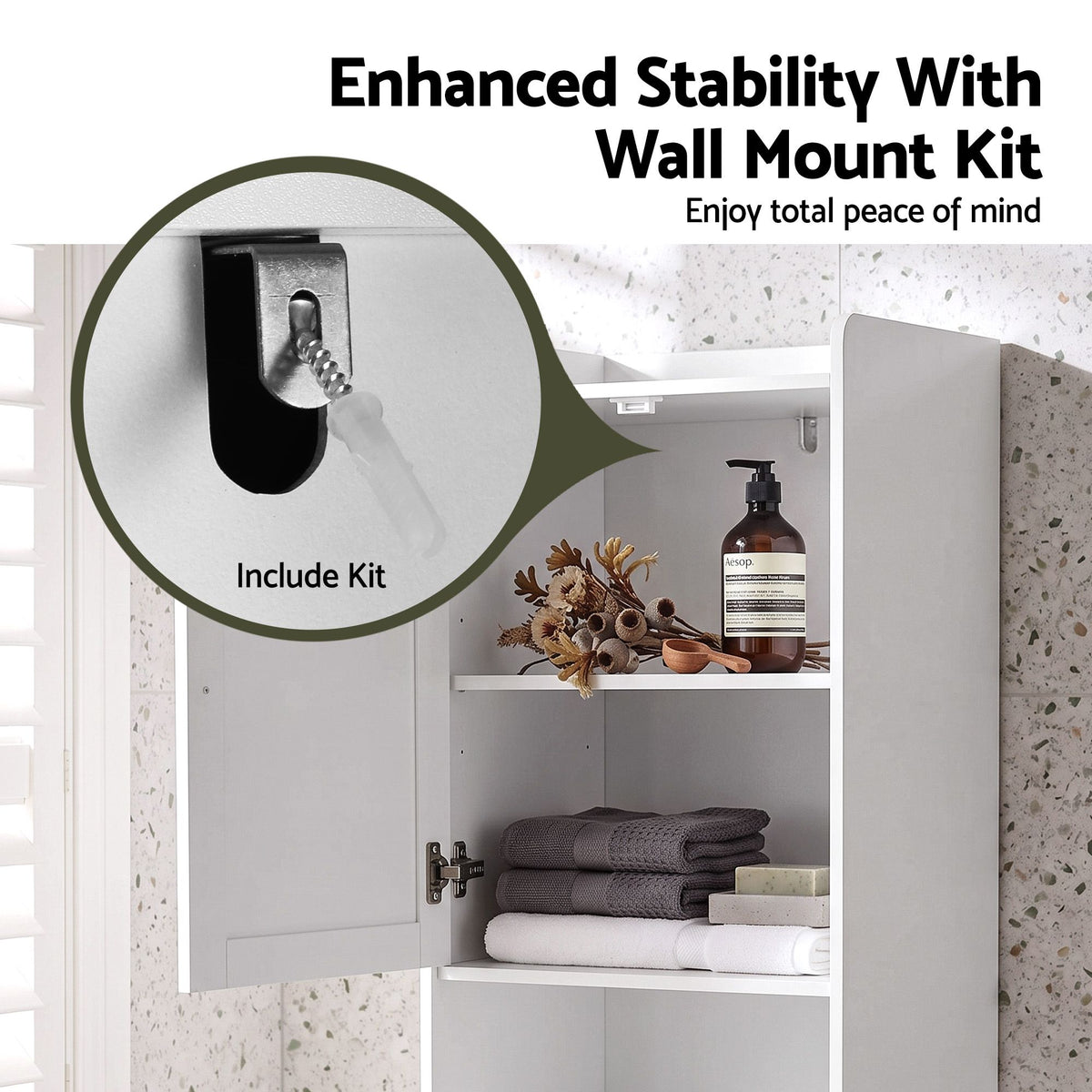 Tall Bathroom Storage Cabinet with Tilt-Out Laundry Hamper 170cm - White
