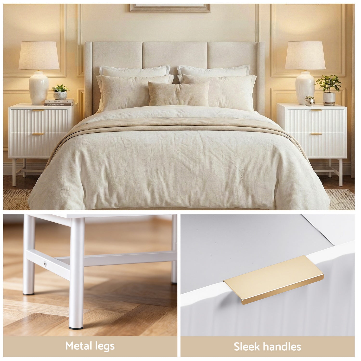 Bedside Table 2 Drawers - White