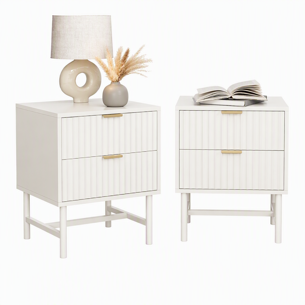 2X Bedside Table White Nightstand 2 Drawers