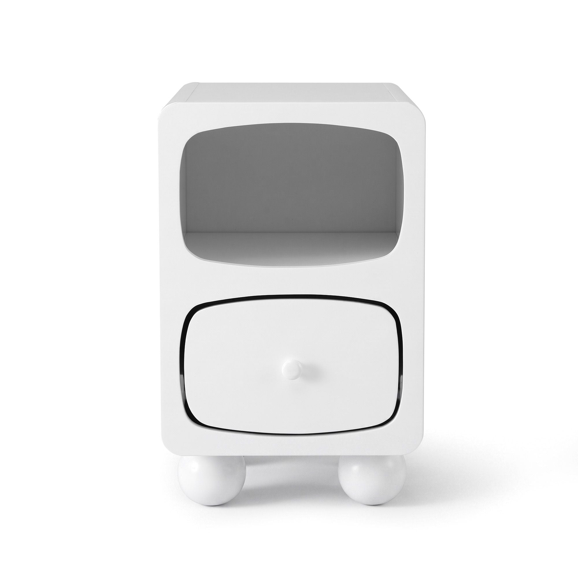 Bedside Table with Storage Drawer and Pine Wood Legs - White