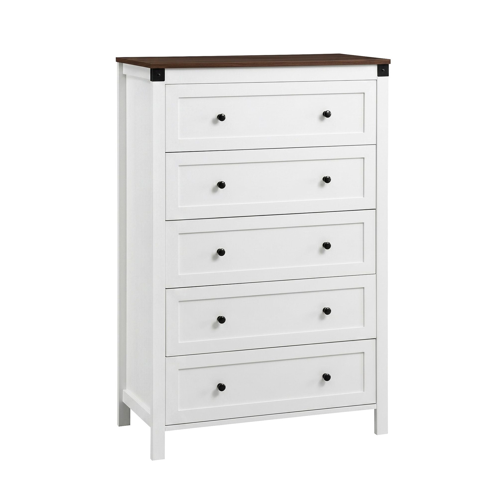 5 Chest of Drawers Storage Tallboy White & Walnut