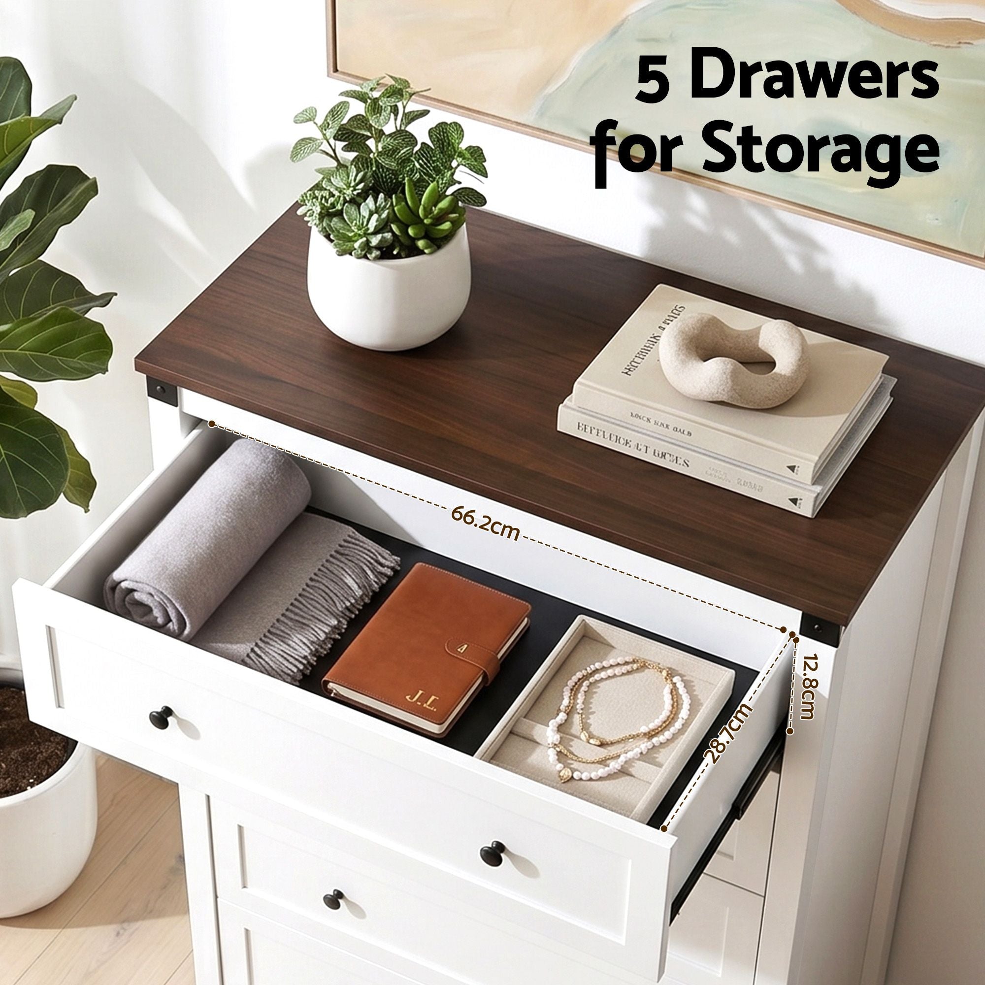 5 Chest of Drawers Storage Tallboy White & Walnut