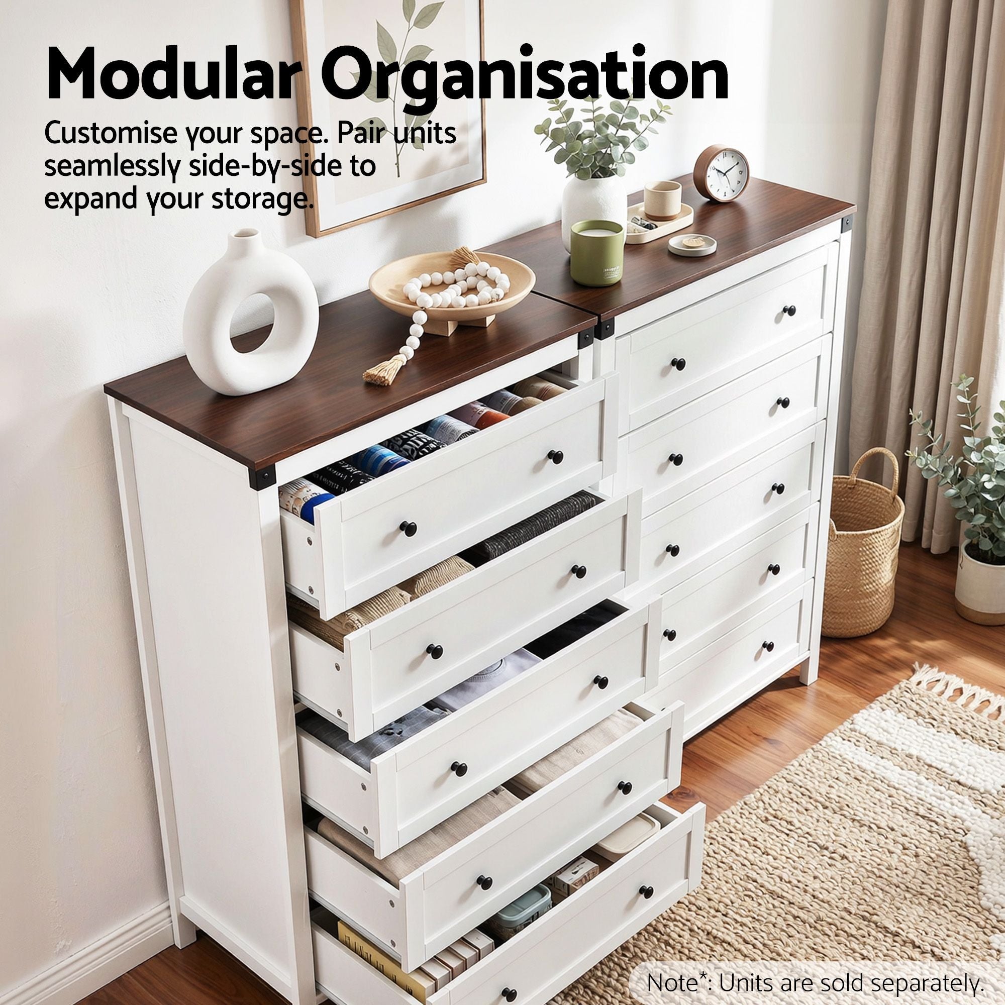 5 Chest of Drawers Storage Tallboy White & Walnut