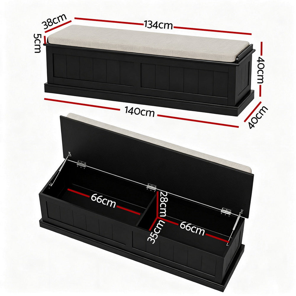 Storage Ottoman Blanket Box 140cm Fluted Black