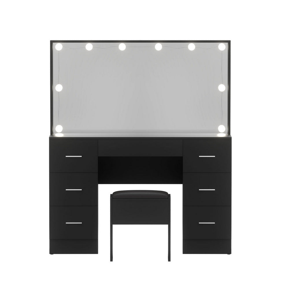 Dressing Table Vanity Desk Set Stool 10 Led Bulbs Black