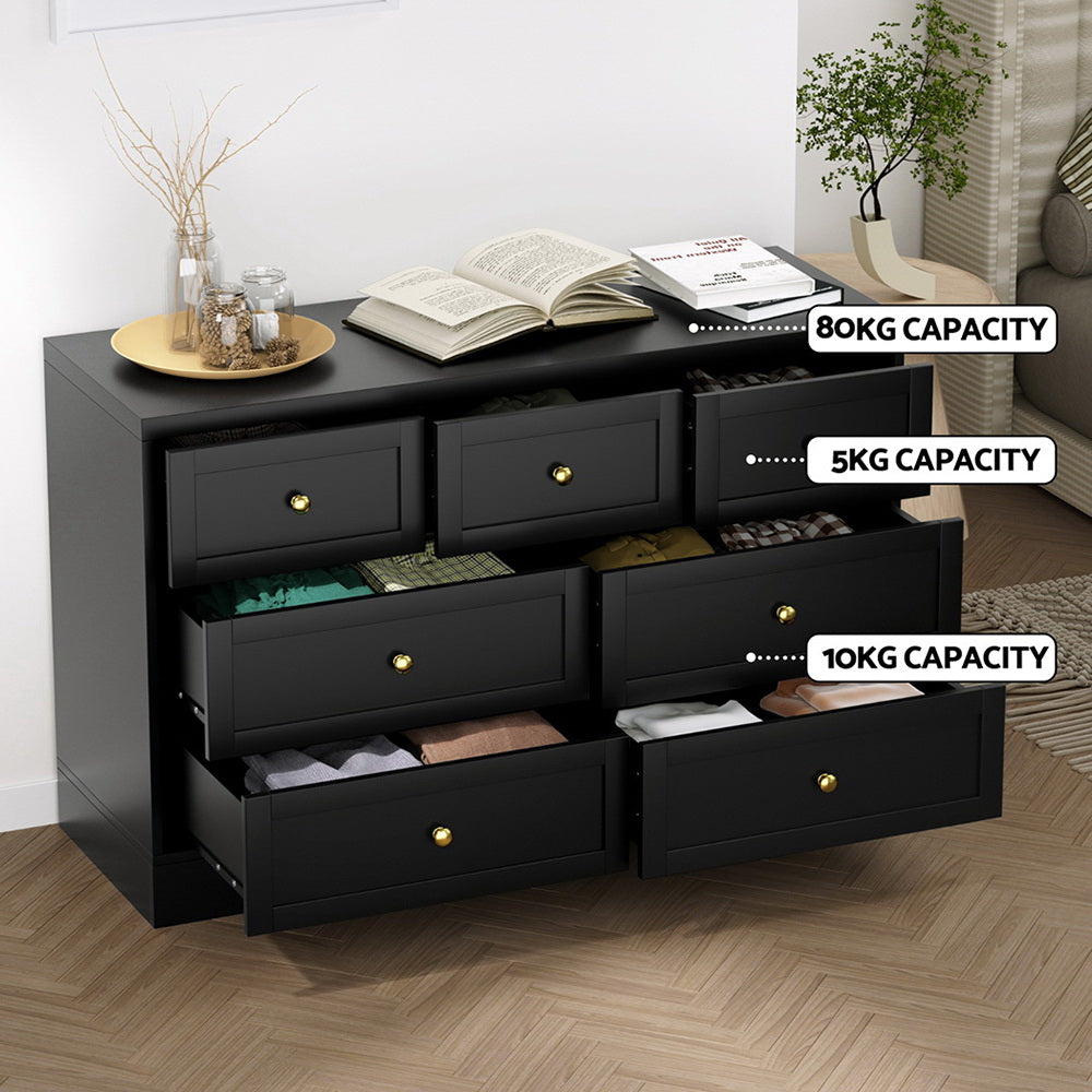 7-Drawer Chest of Drawers with Metal Handles - Black