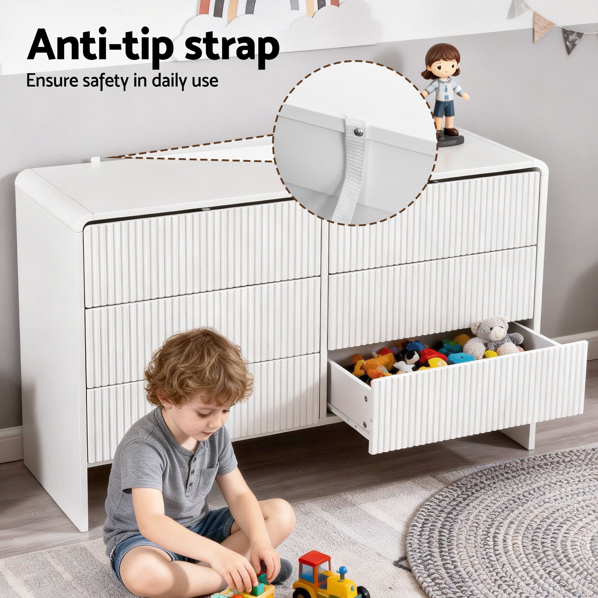 6 Chest of Drawers Dresser Cabinet White