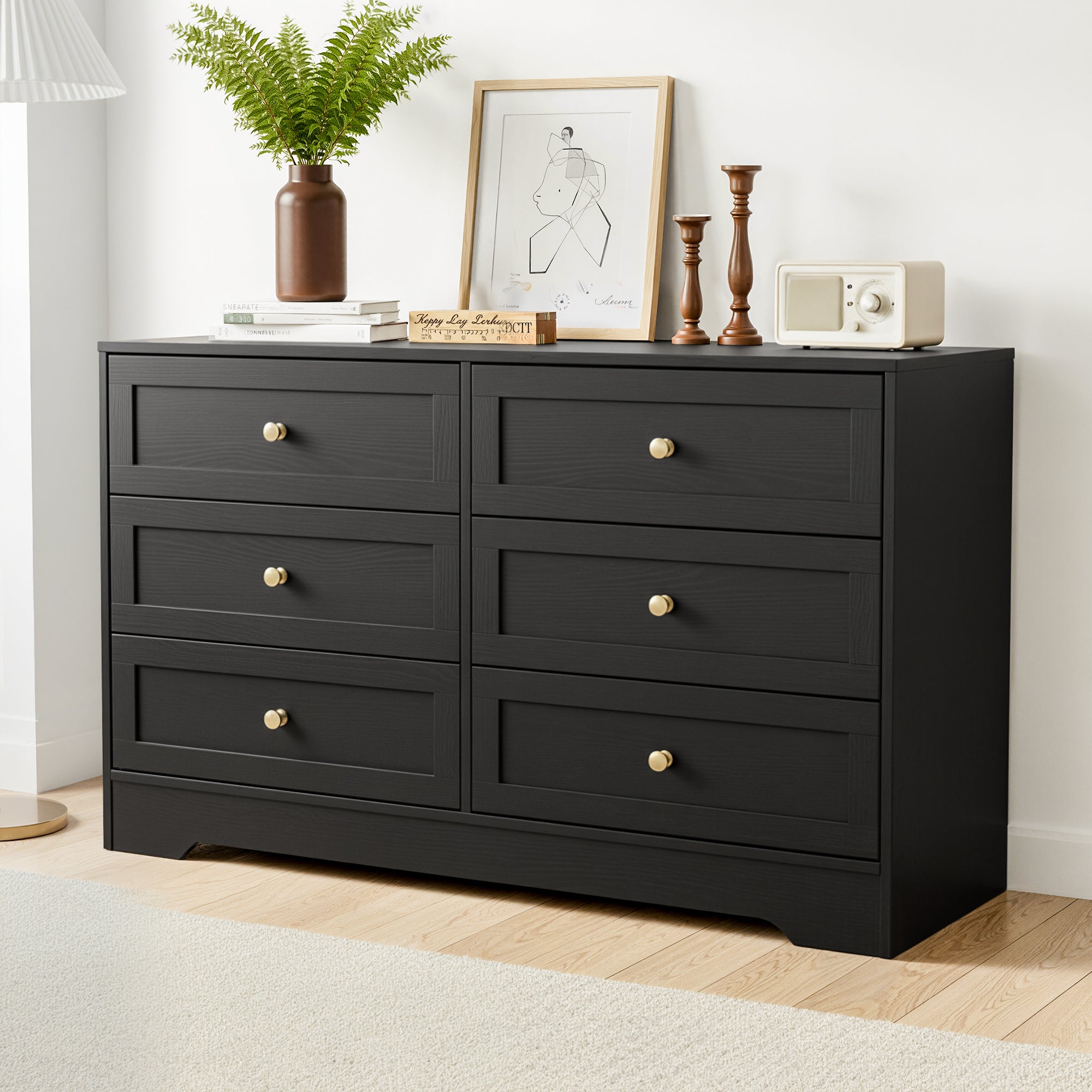 6 Drawer Tallboy Chest of Drawers Cabinet - Black