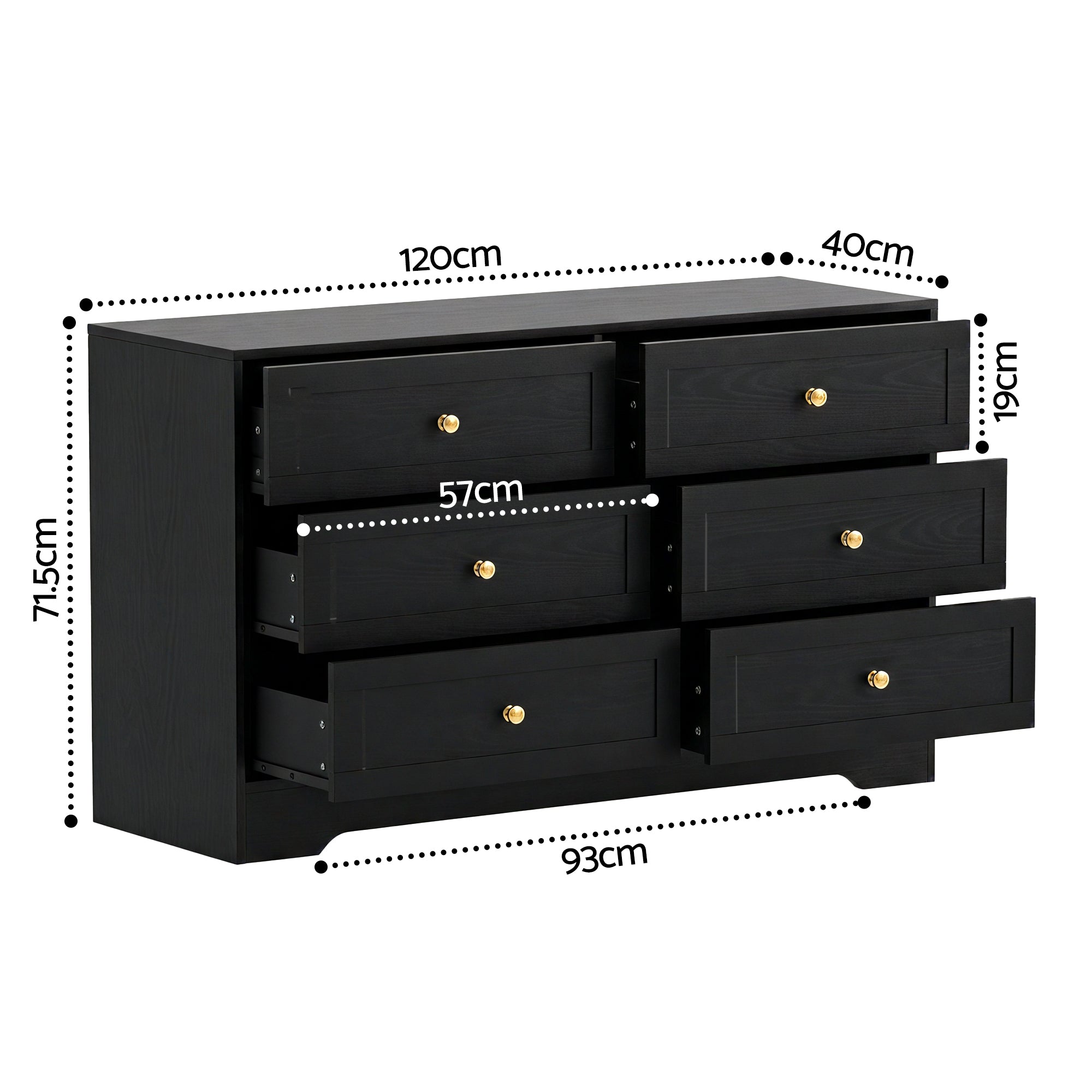 6 Drawer Tallboy Chest of Drawers Cabinet - Black