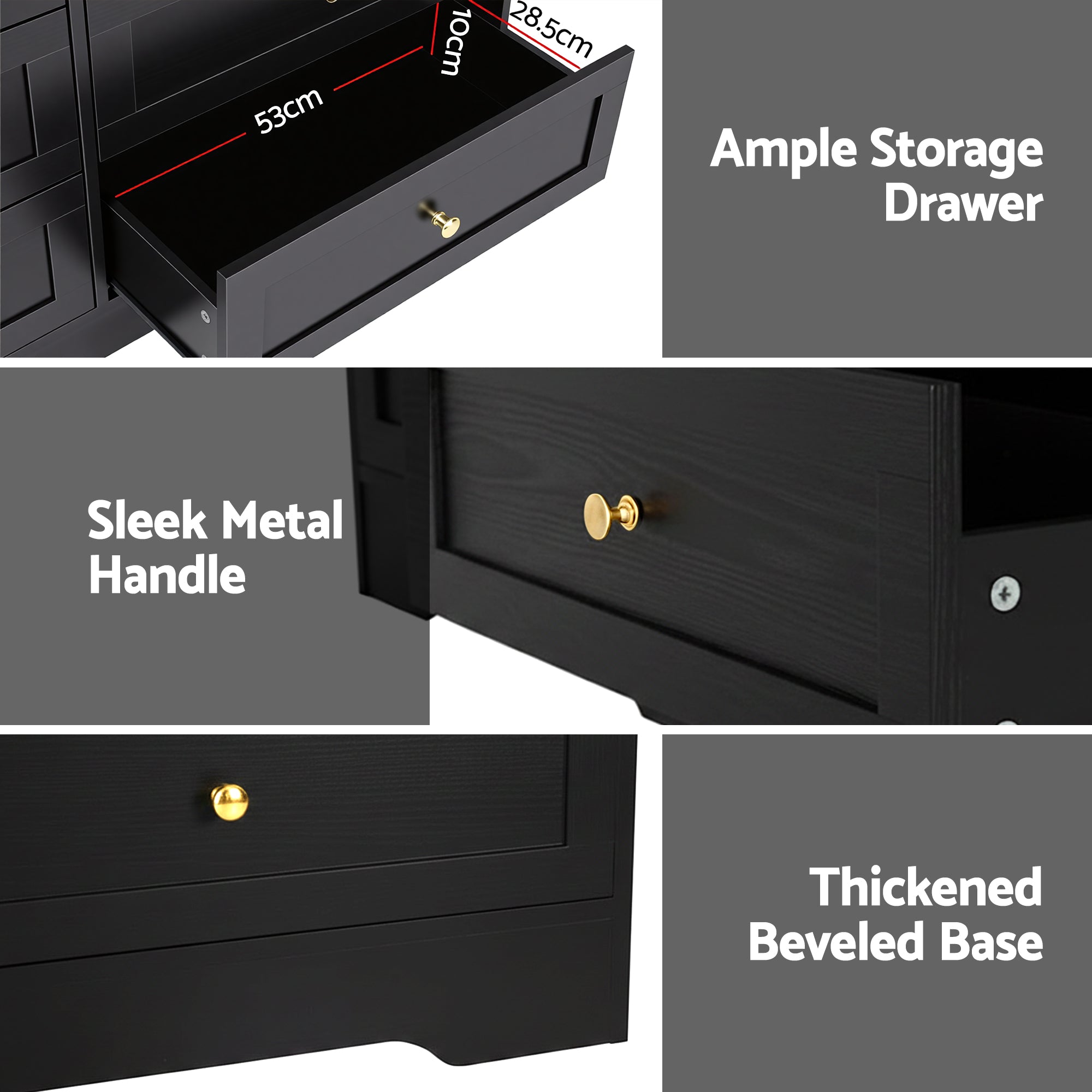 6 Drawer Tallboy Chest of Drawers Cabinet - Black