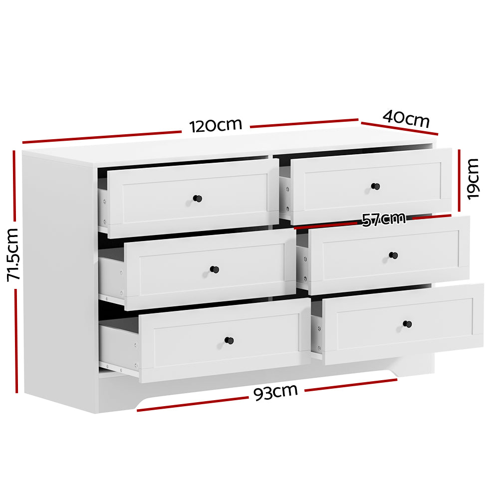 6 Drawer Classic Style Lowboy - White