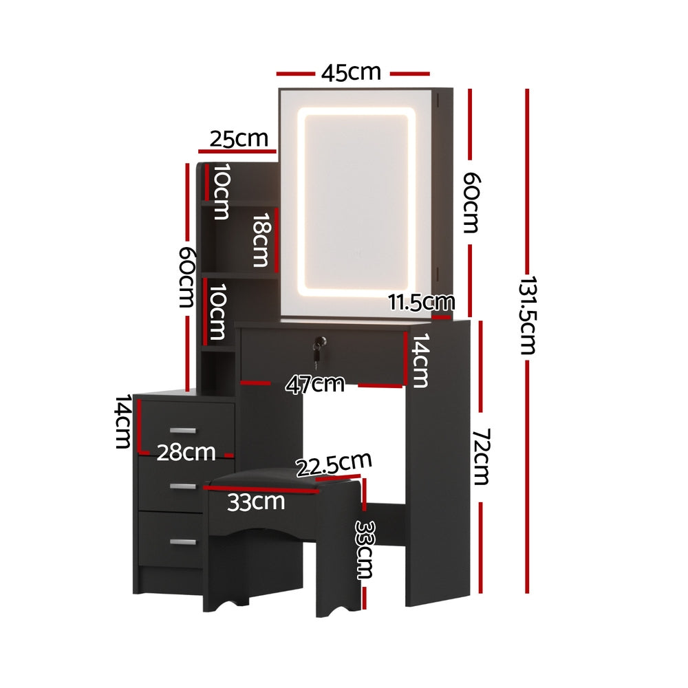 Dressing Table Vanity Desk Set Stool Led Black