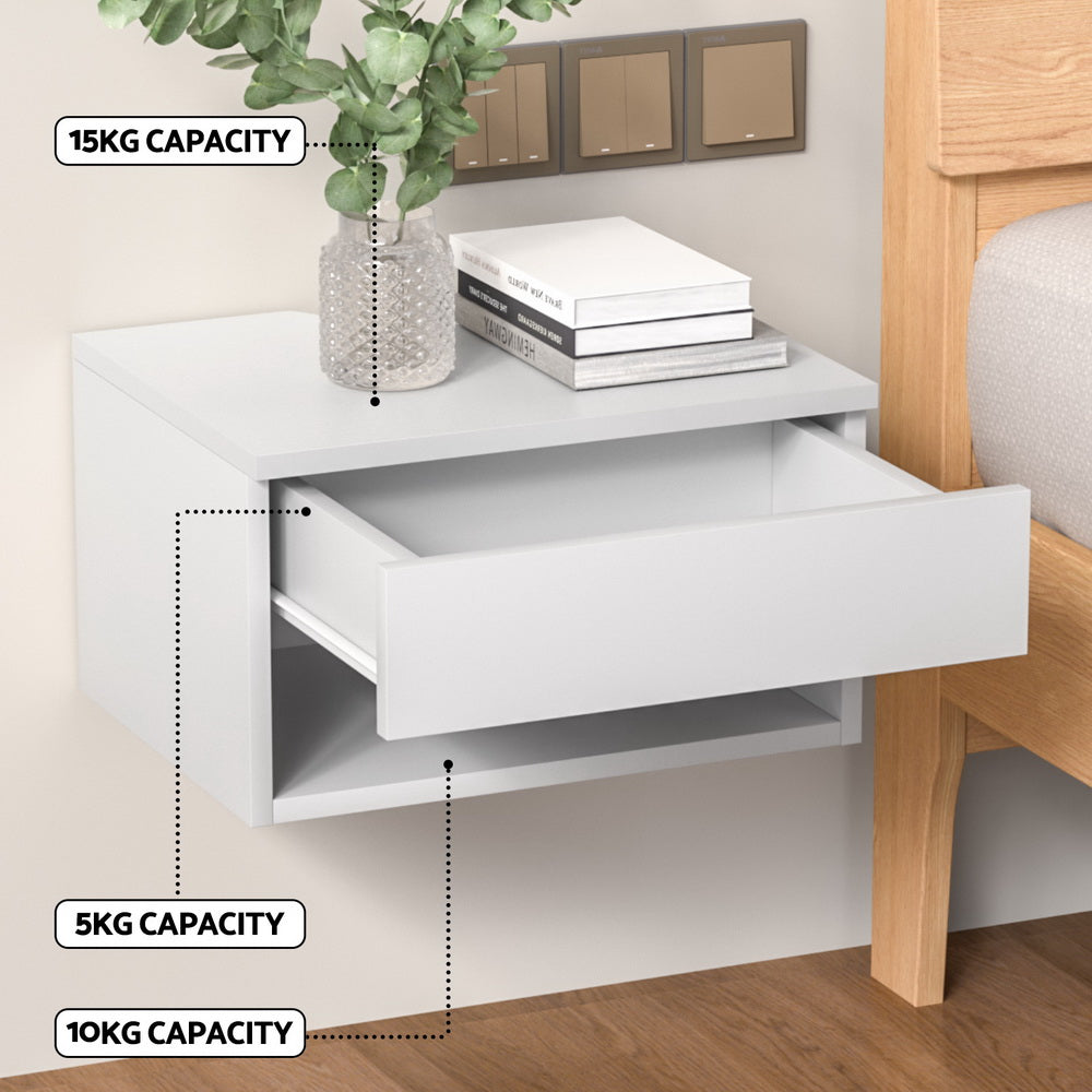 Floating Bedside Table Nightstand - White