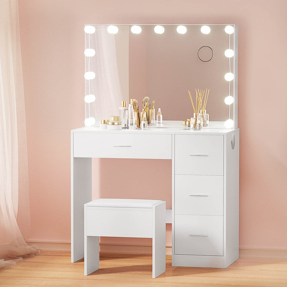 dressing table white colour Dressing Table Set Stool 15 Led Bulbs White Darcy