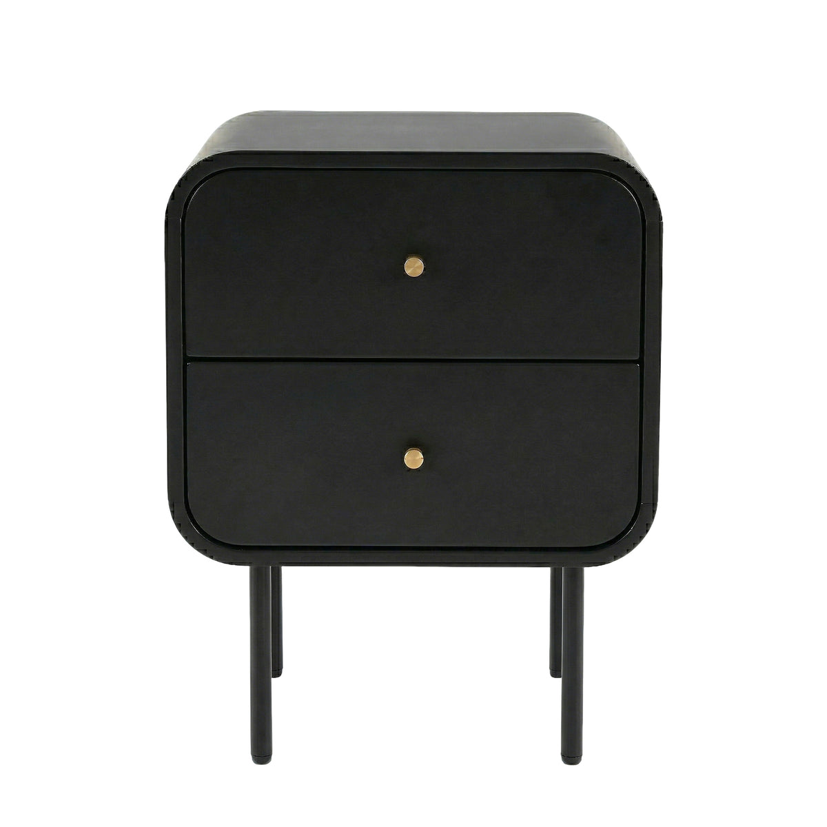 Bedside Table with 2 Drawers and Metal Handles - Black