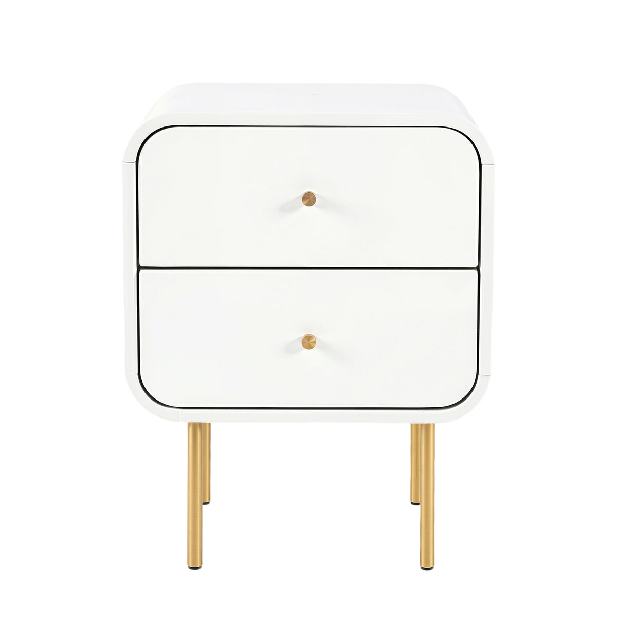 Bedside Table with 2 Drawers and Metal Handles - White
