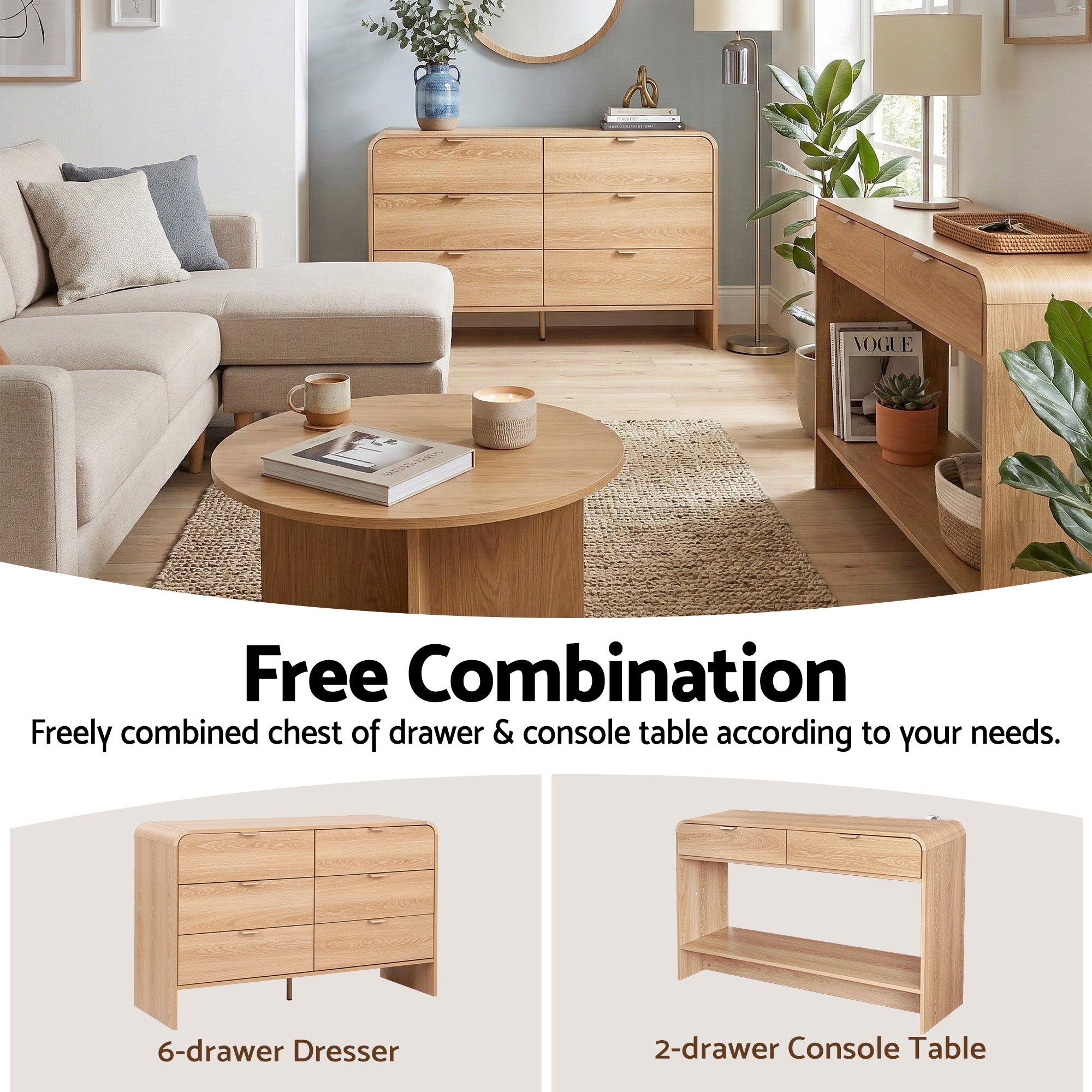 6 Drawer Chest of Drawers Dresser Cabinet - Pine