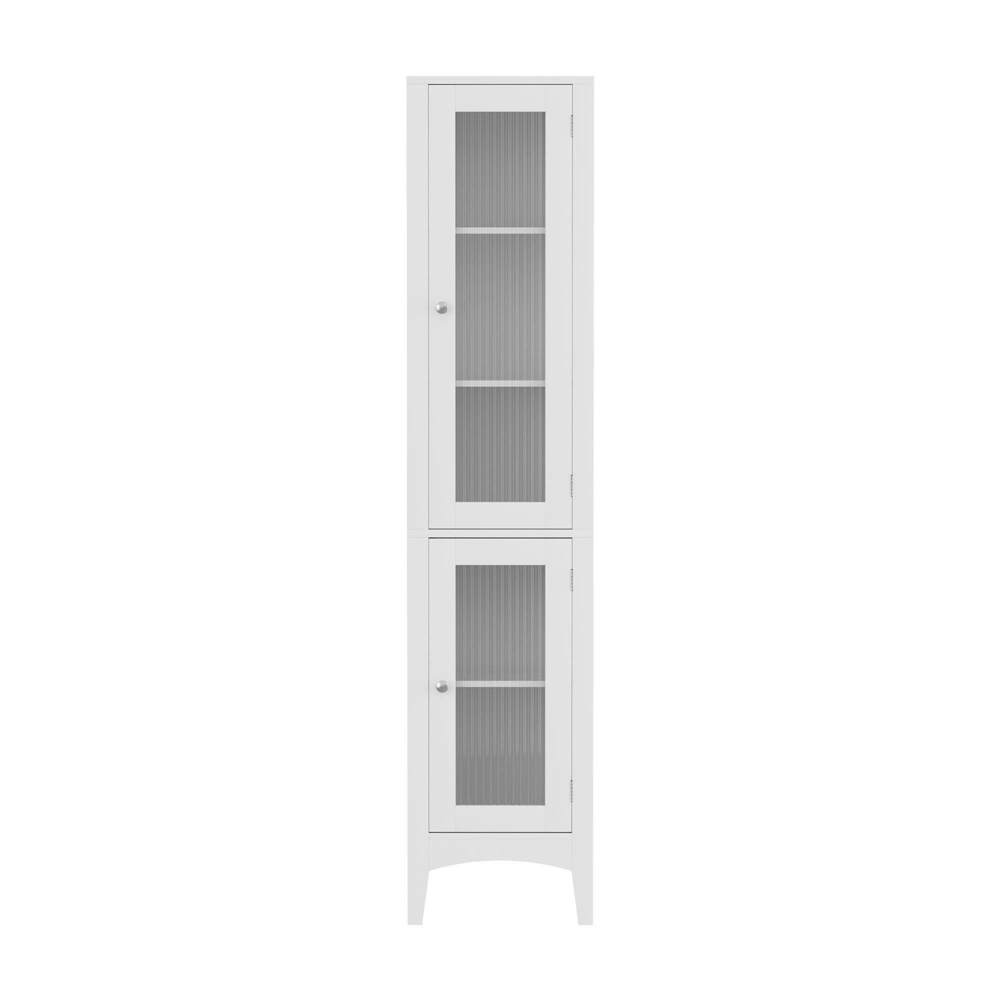 2X Slim Tall Bathroom Storage Cabinets 160cm with Glass Doors - White