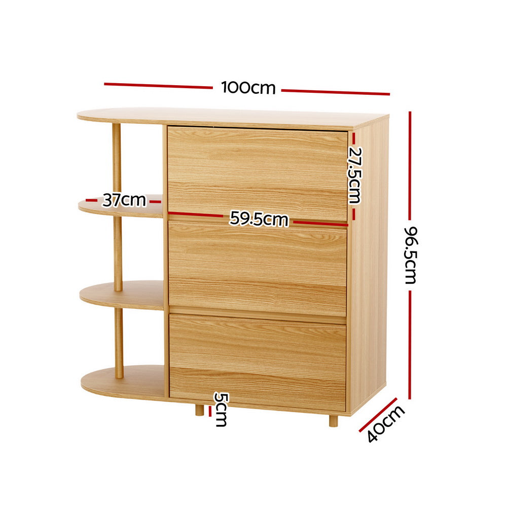 3-Drawer Storage Cabinet with 3 Shelves – Pine with spacious drawers and open shelves, designed for bedroom furniture by Bedzy
