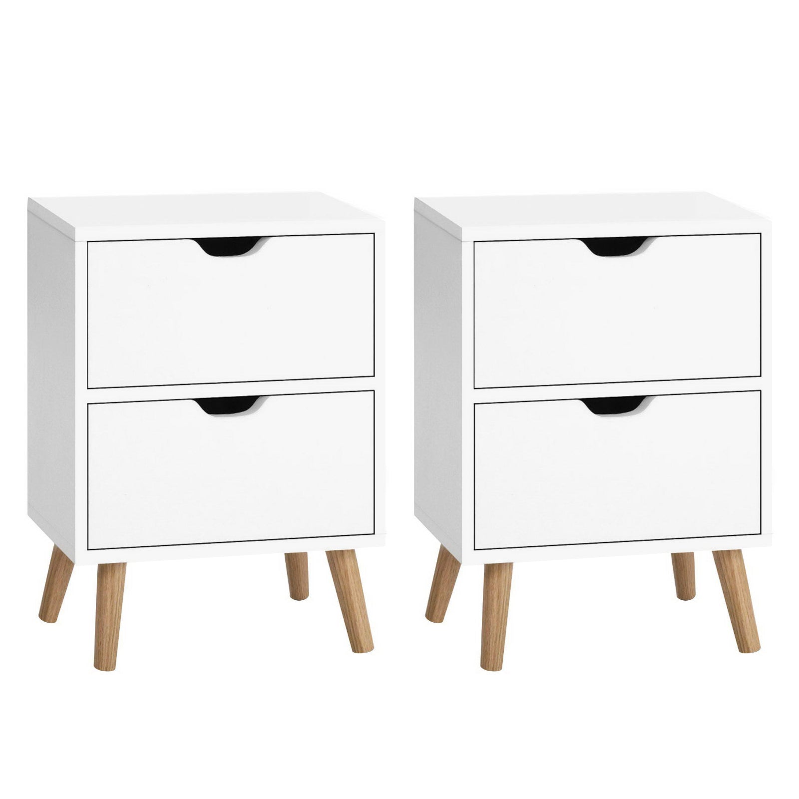 2X Bedside Table 2 Drawers - BODEN White
