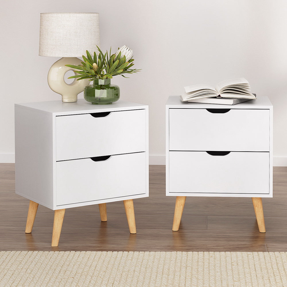2X Bedside Table 2 Drawers - BODEN White