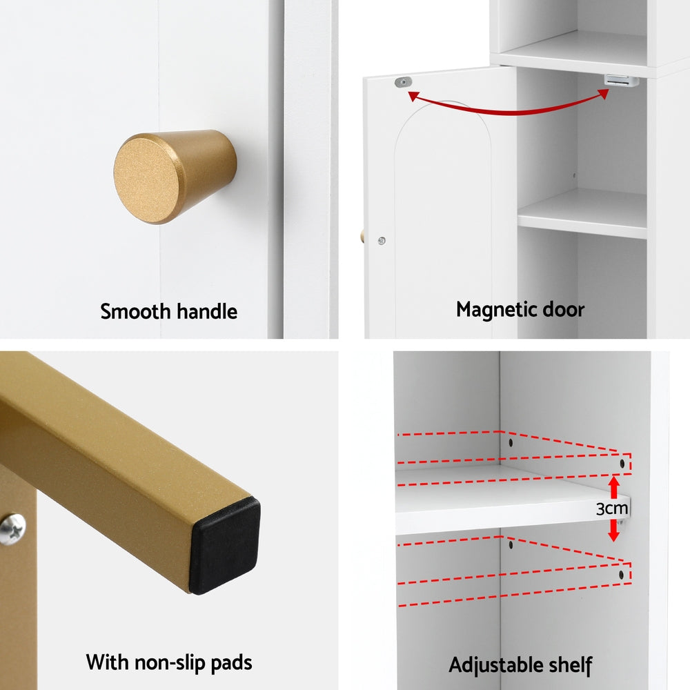 Bathroom Storage Cabinet Floor Organizer Toilet Corner Adjustable Shelf with Door White