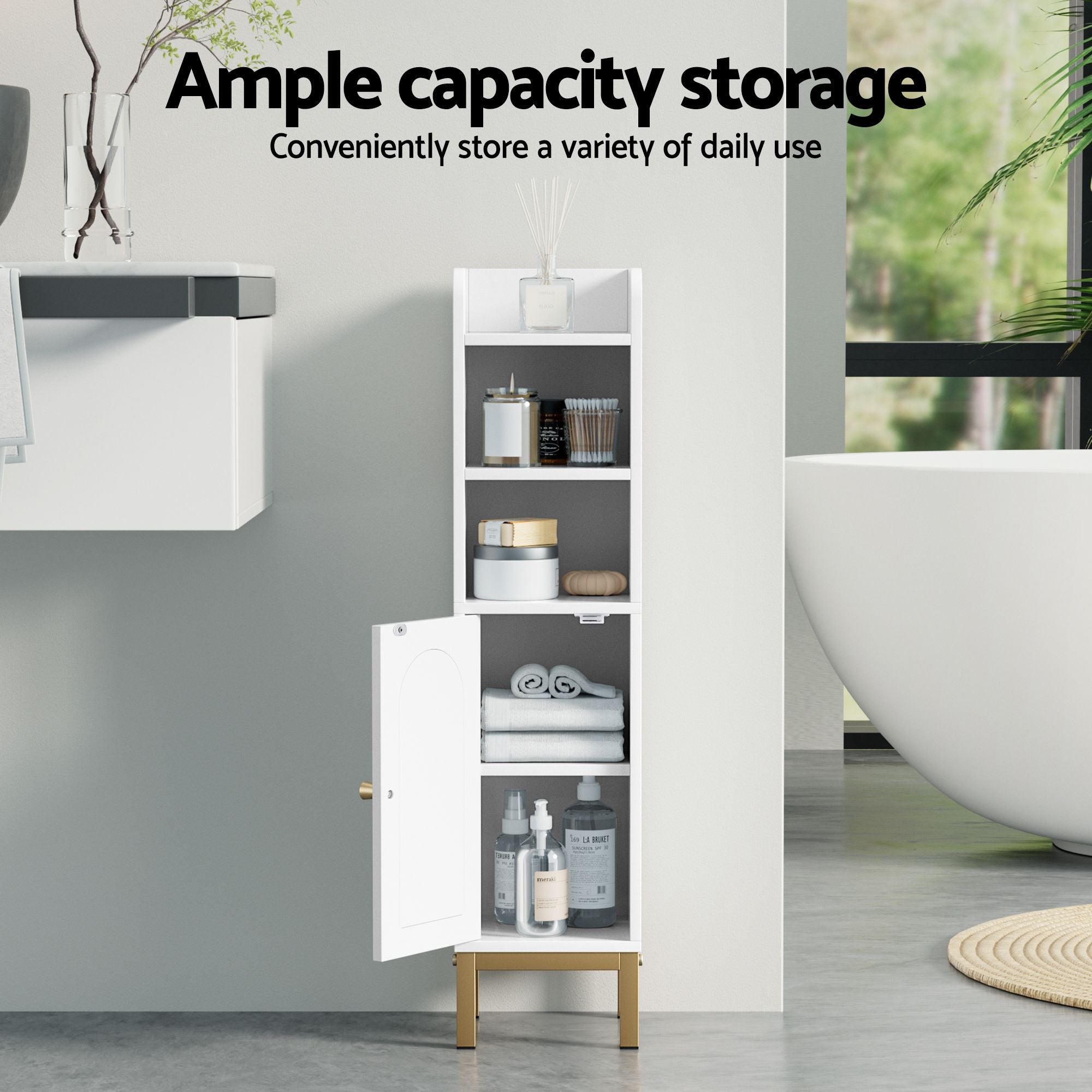 2X Bathroom Corner Storage Cabinets with Adjustable Shelves and Door - White