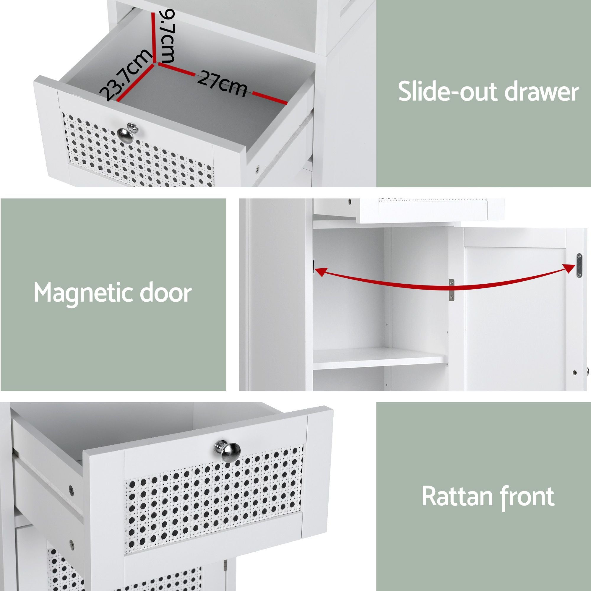 Bathroom Storage Cabinet x2 with Rattan Doors 161cm - White