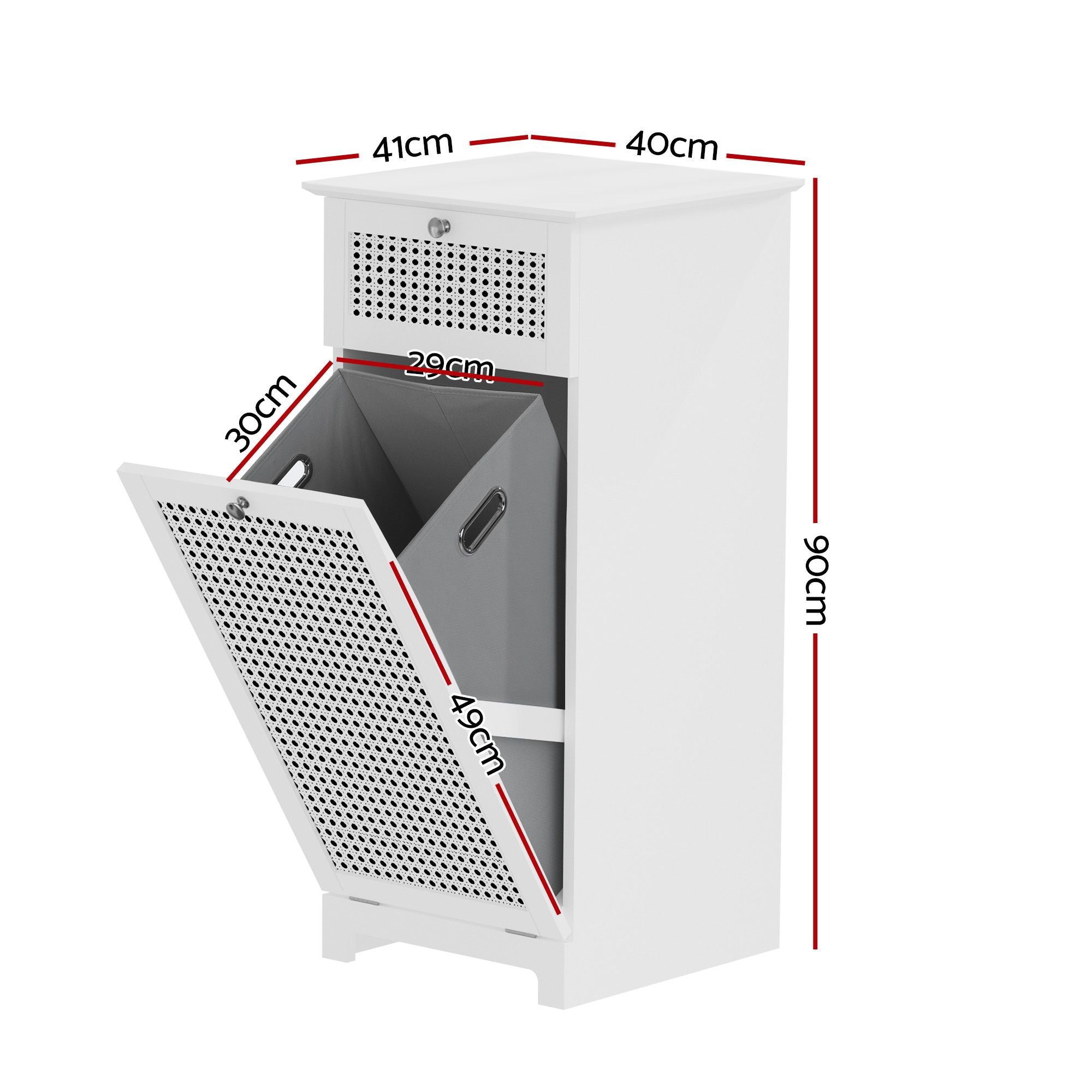 2X Laundry Hamper Cabinet Bathroom Storage White Rattan