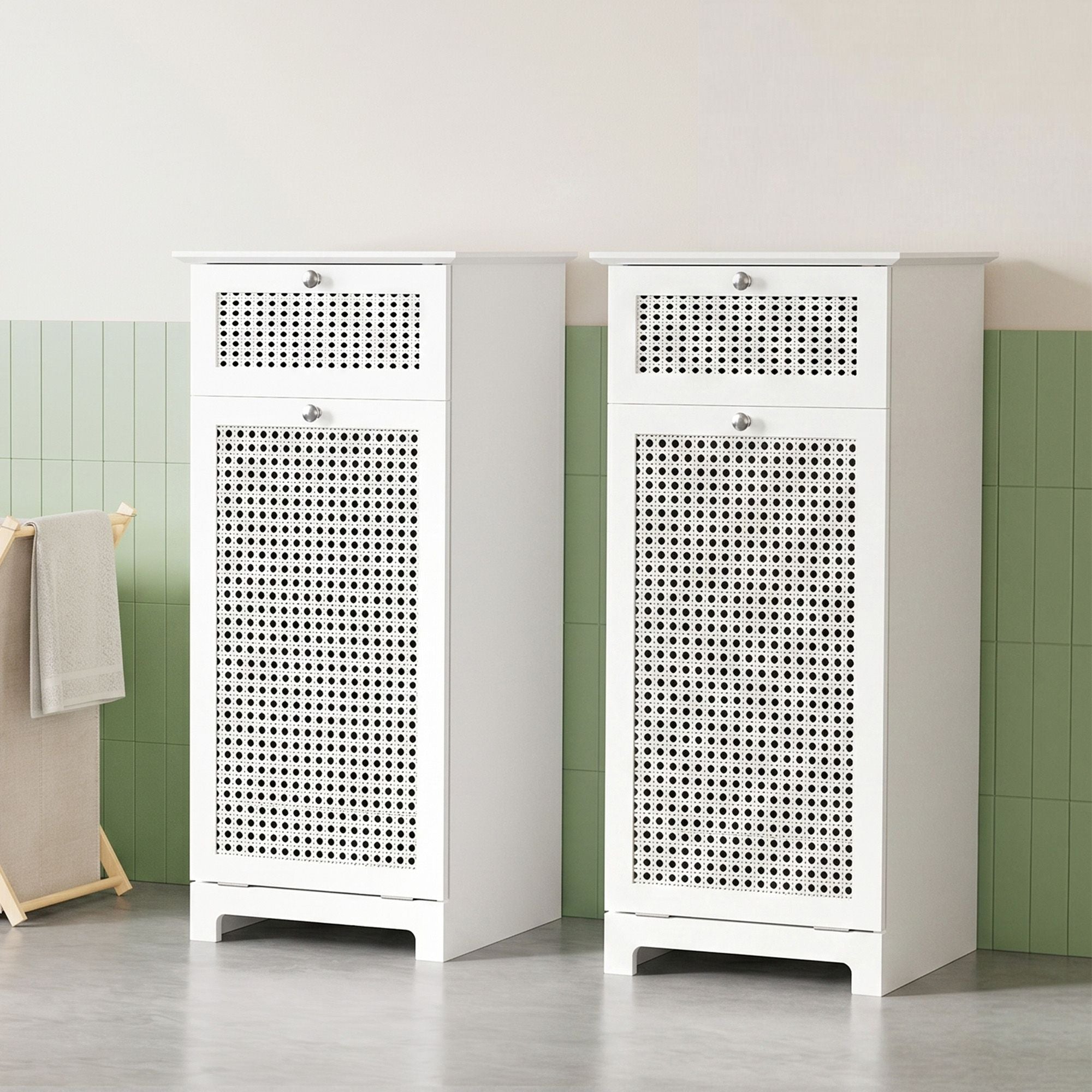 2X Laundry Hamper Cabinet Bathroom Storage White Rattan