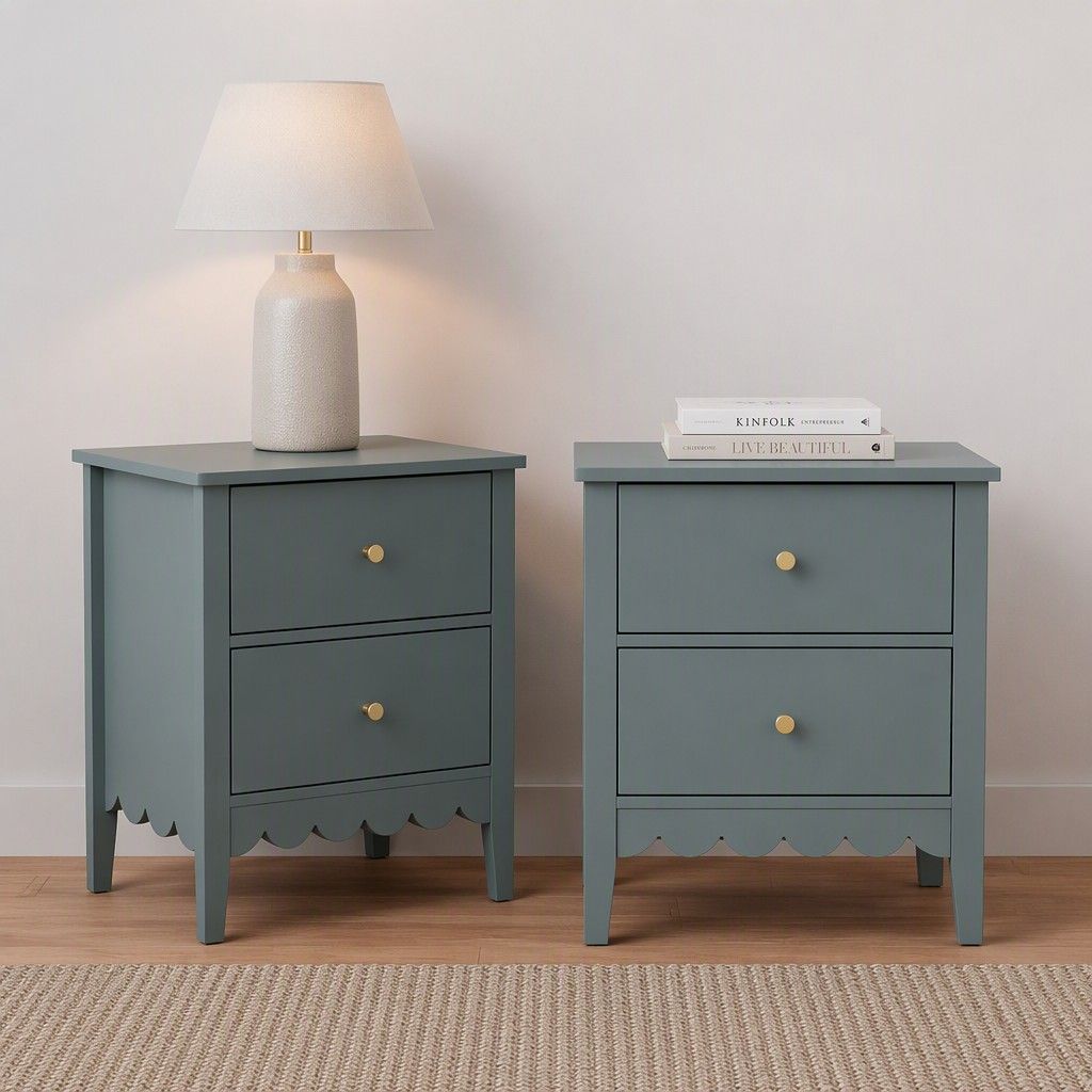 2X Bedside Table 2 Drawers Bedroom Storage Nightstand Green