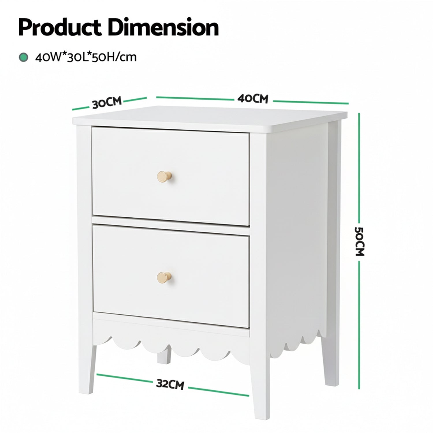 Bedside Table 2 Drawers Bedroom Storage Nightstand White