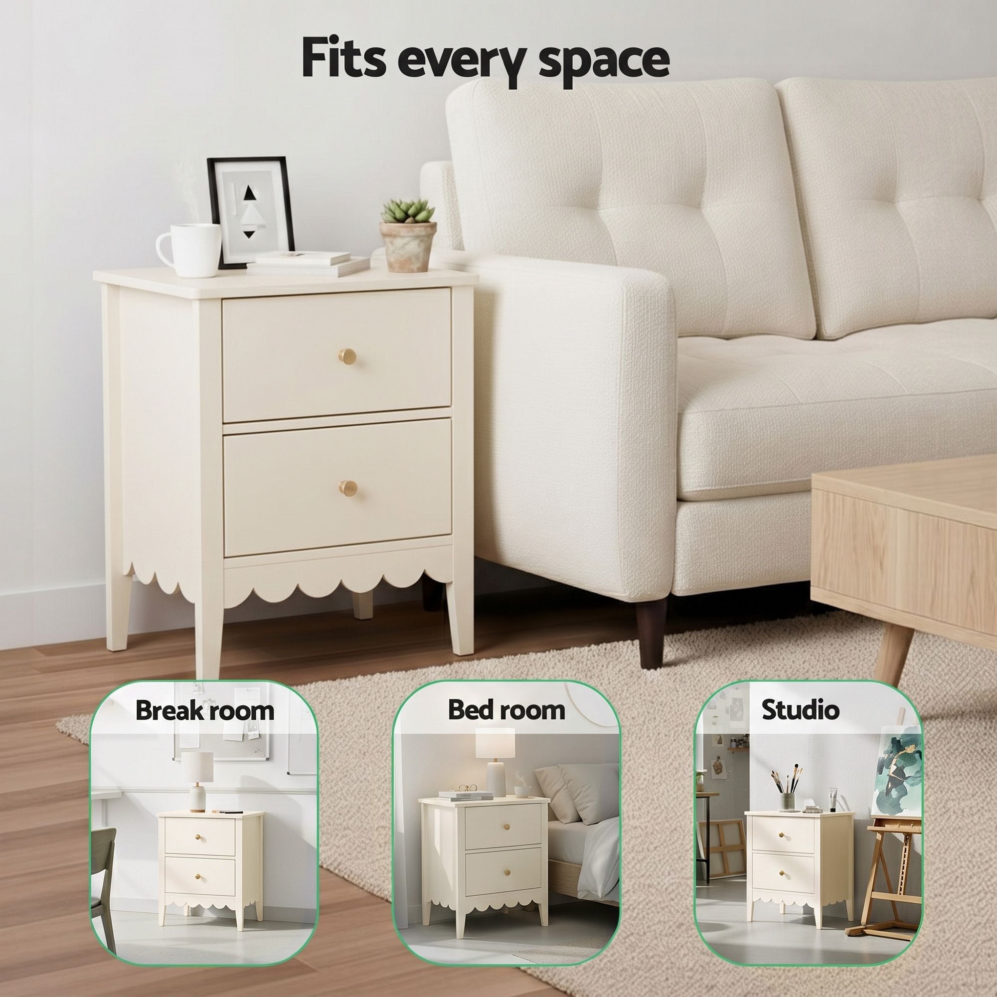 2x Bedside Table 2 Drawers Bedroom Storage Nightstand White