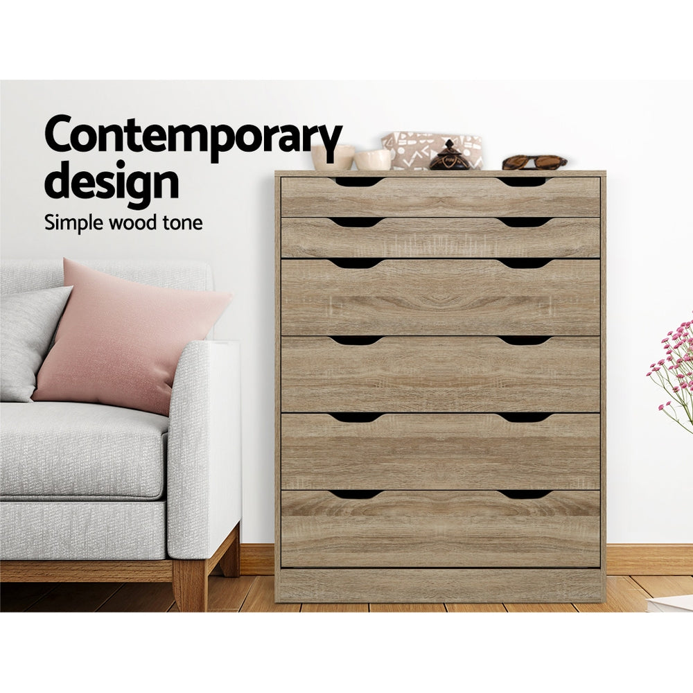 6 Drawer Tallboy Storage Dresser Oak