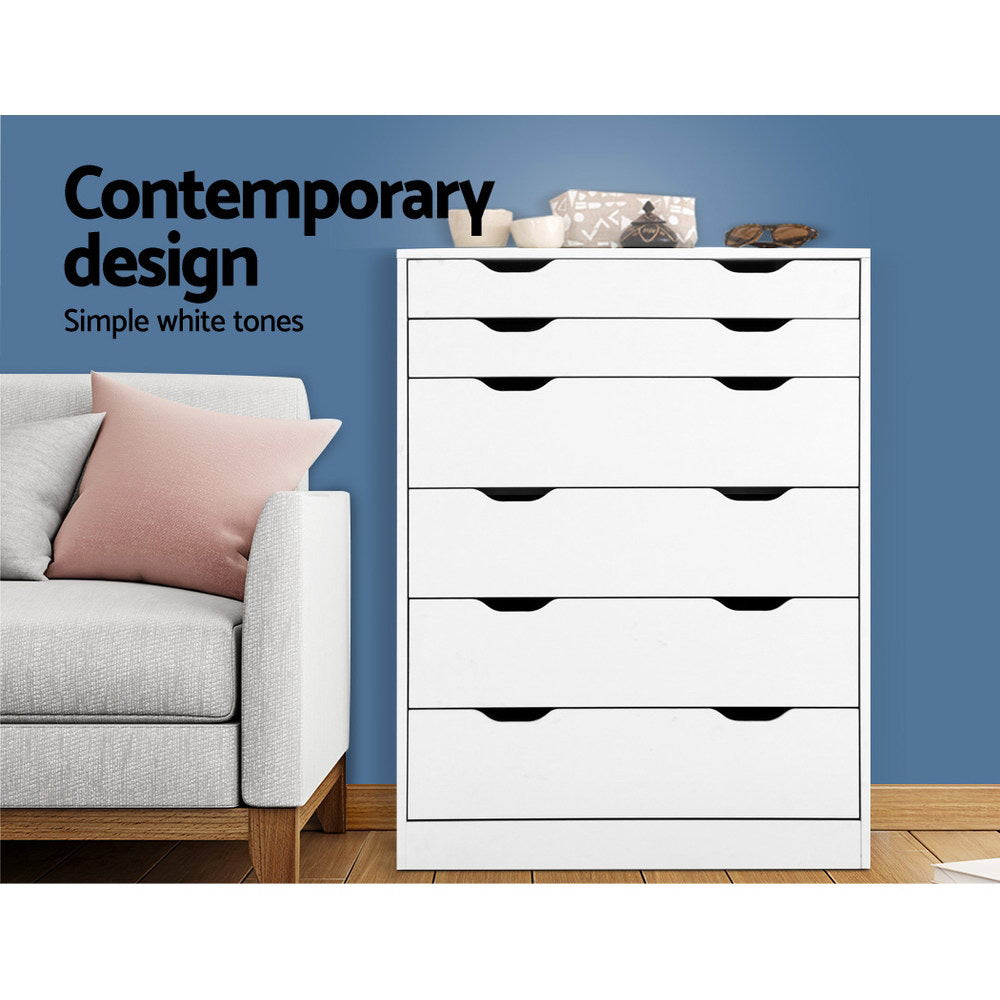 6 Drawer Tallboy Storage Dresser White