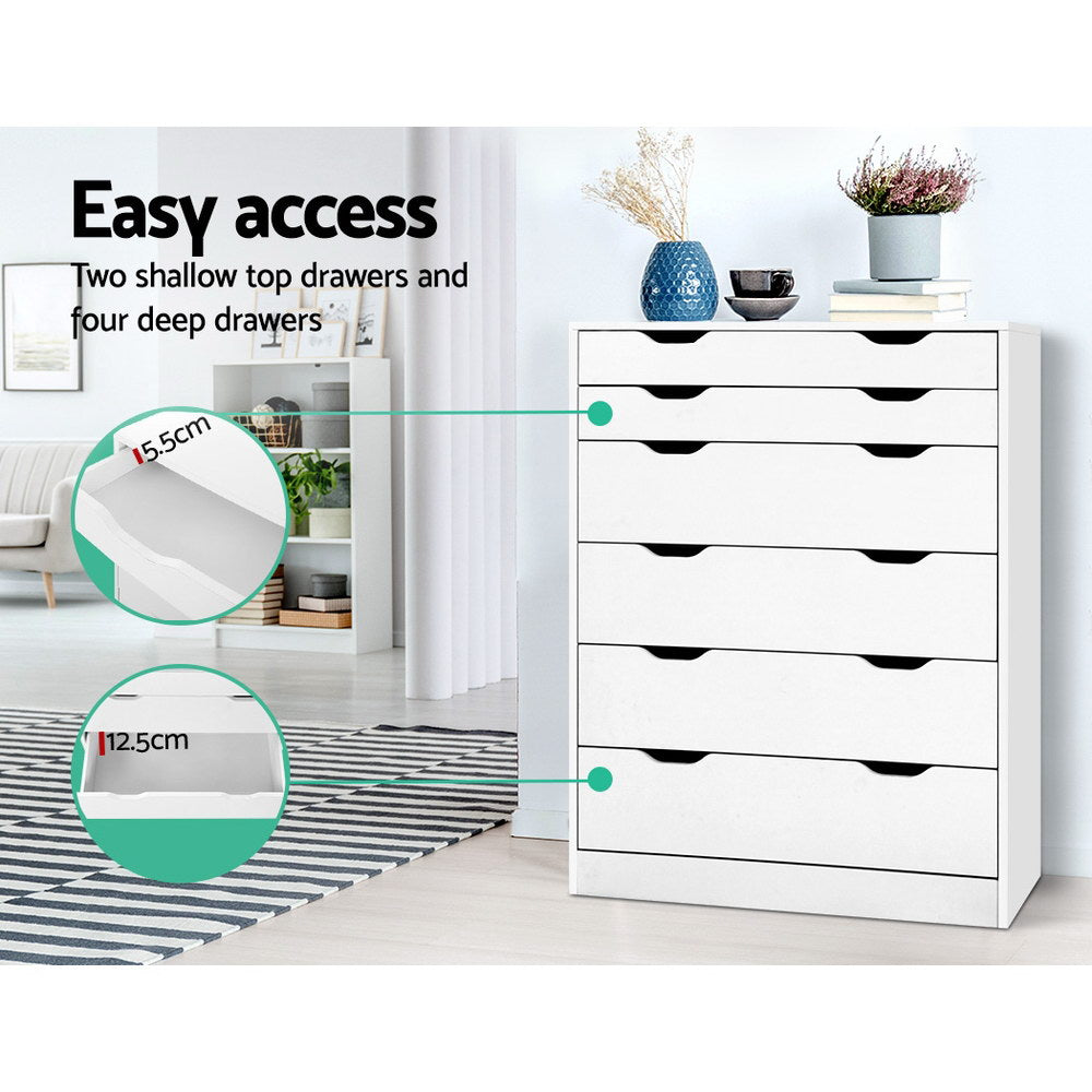 6 Drawer Tallboy Storage Dresser White