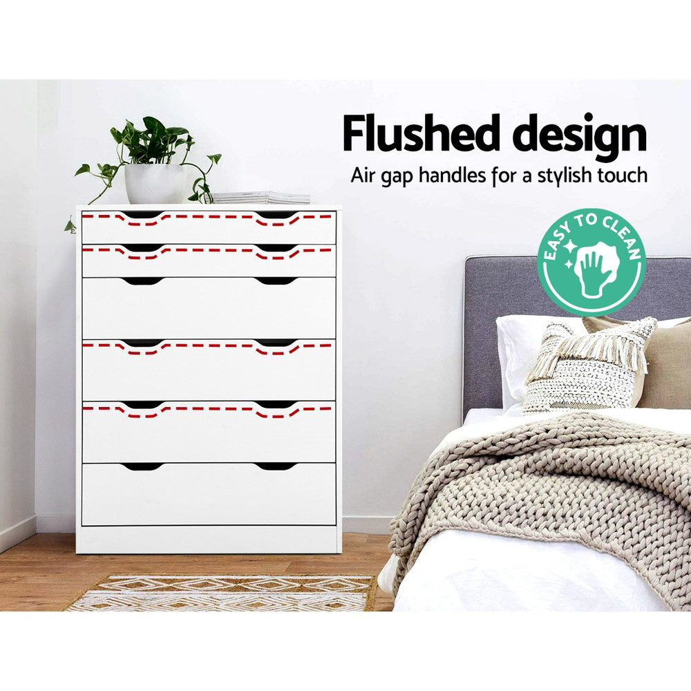 6 Drawer Tallboy Storage Dresser White