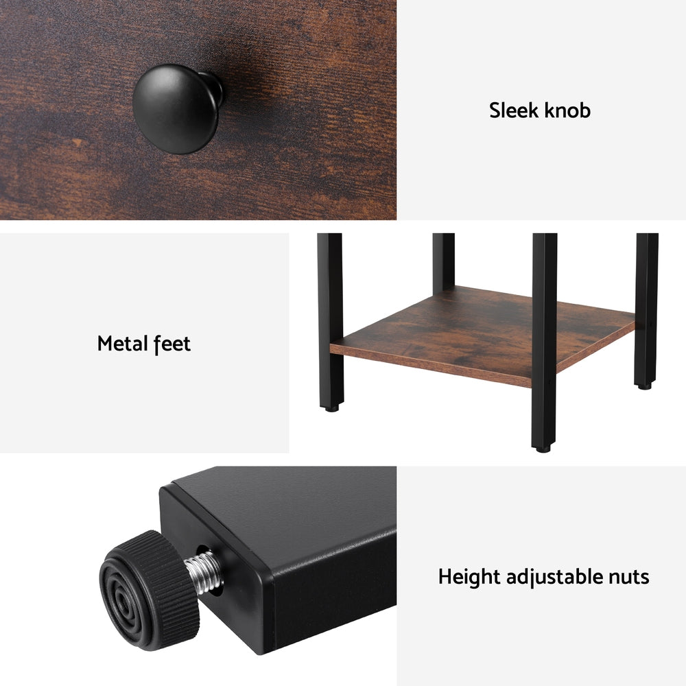 Bedside Table Nightstand 1 Drawer Shelves Walnut