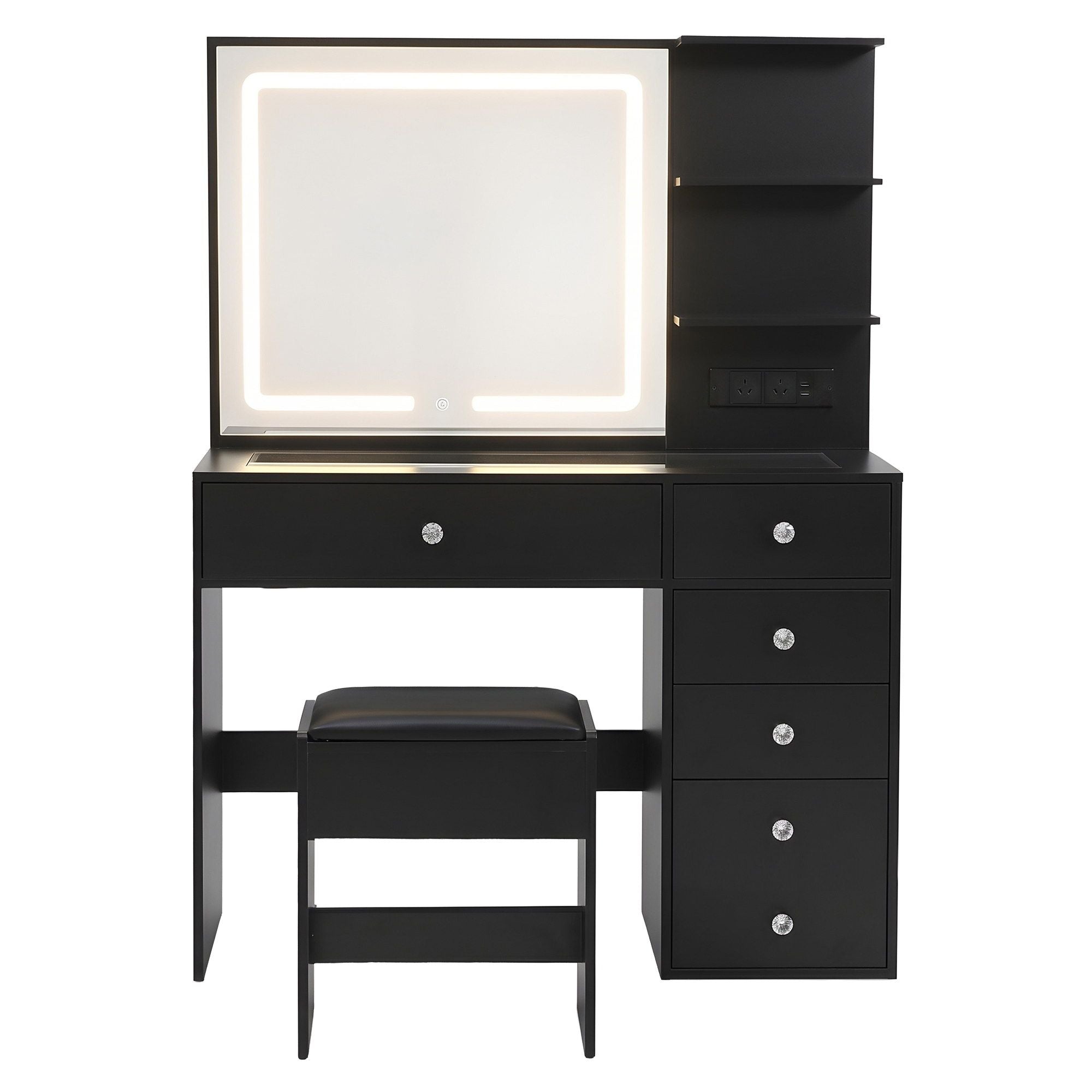 Dressing Table LED Vanity Desk Set Stool Black