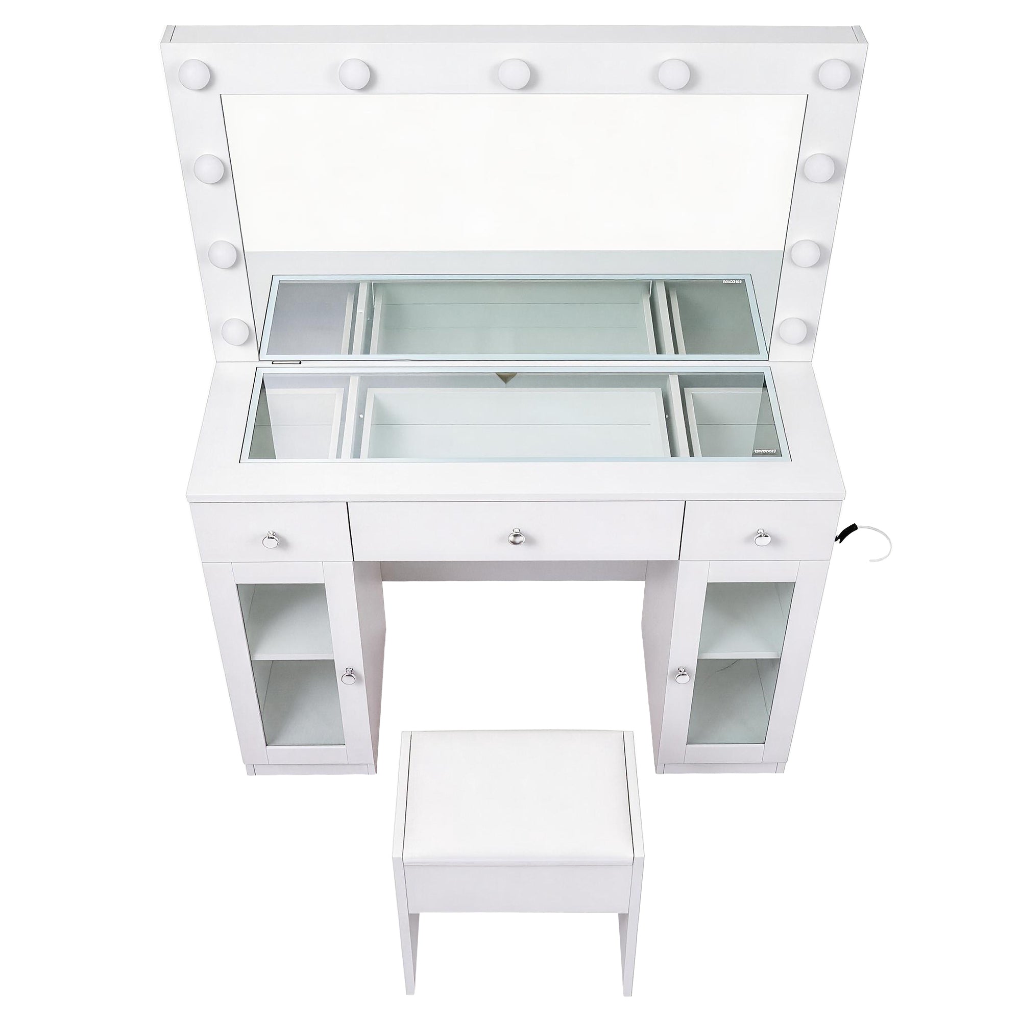 Dressing Table Vanity Desk Set with LED Bulbs and RGB Lighting - White