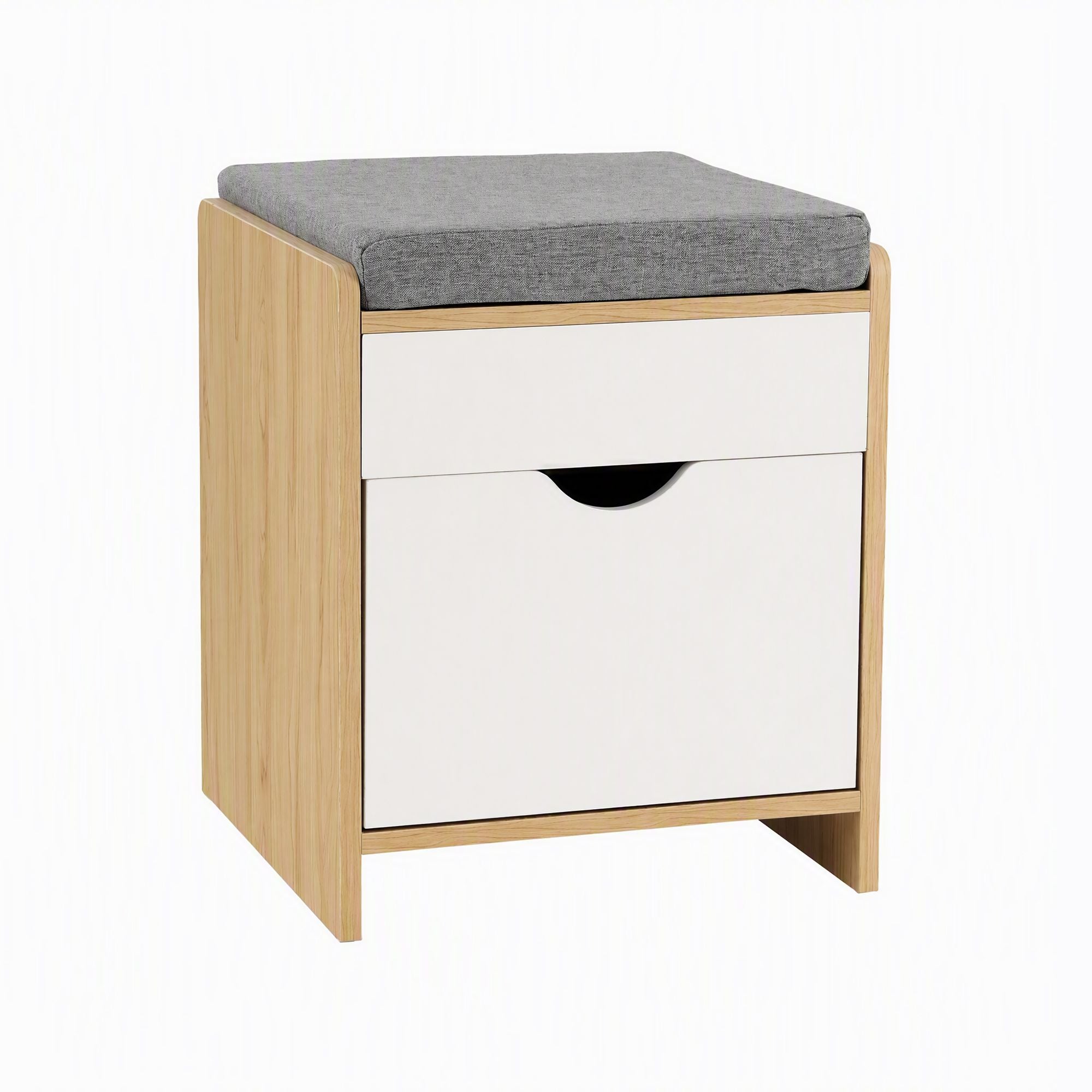 Storage Ottoman with Drawer 100kg Capacity Footrest Cushion - Pine