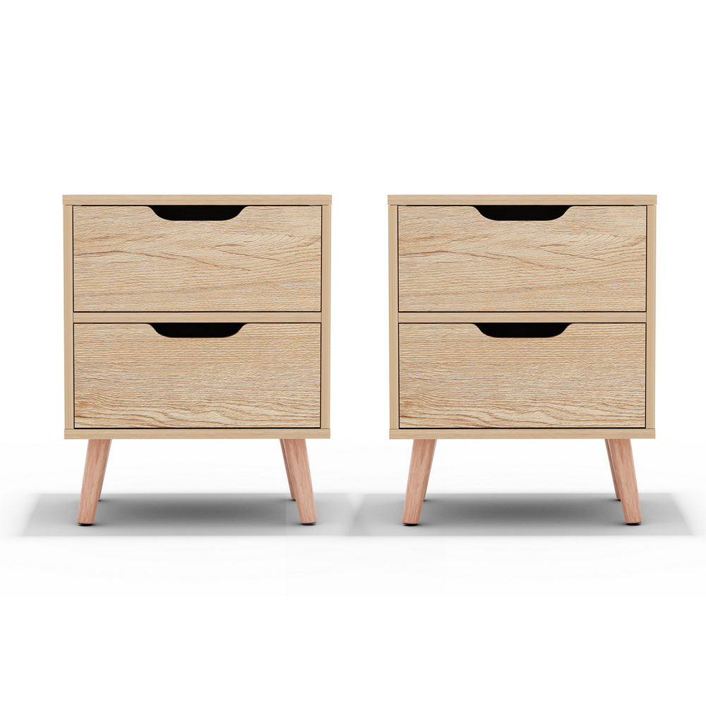 2 x Bedside Table 2 Drawers - BODEN Pine
