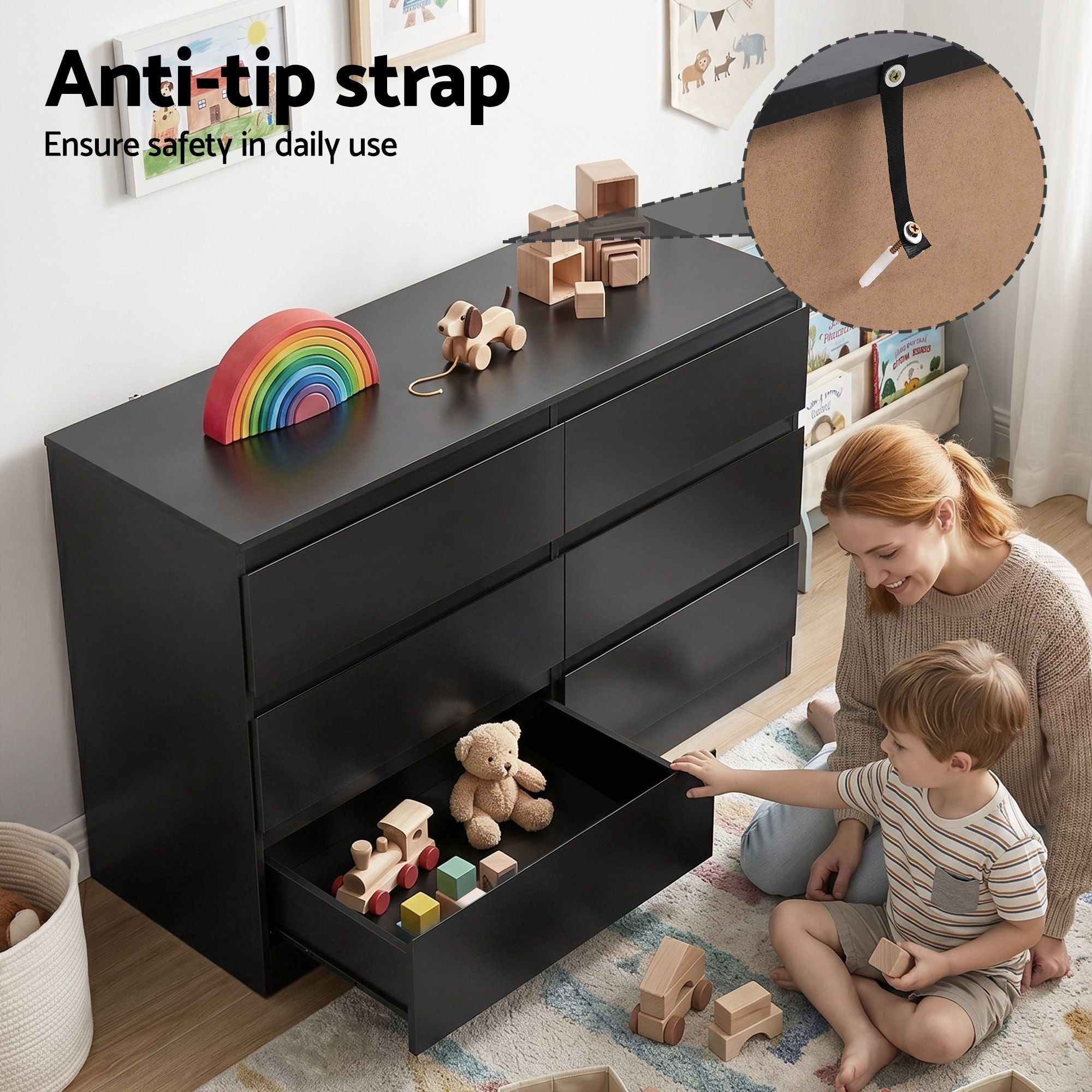 6 Chest of Drawers Lowboy Black