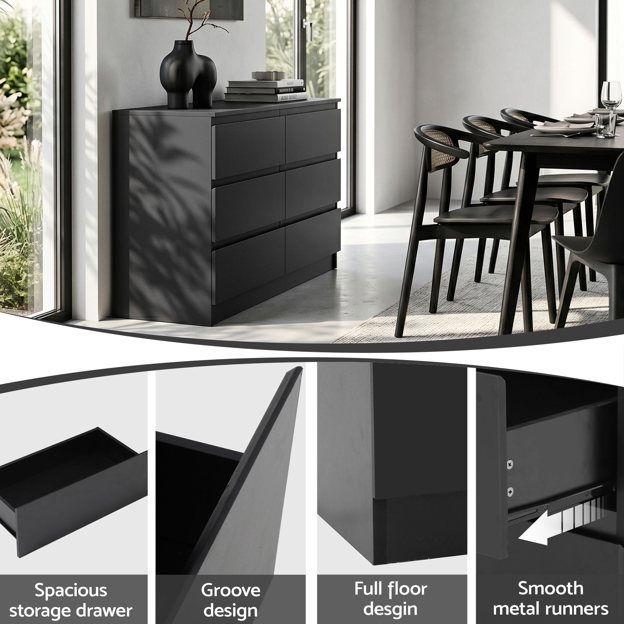 6 Chest of Drawers Lowboy Black